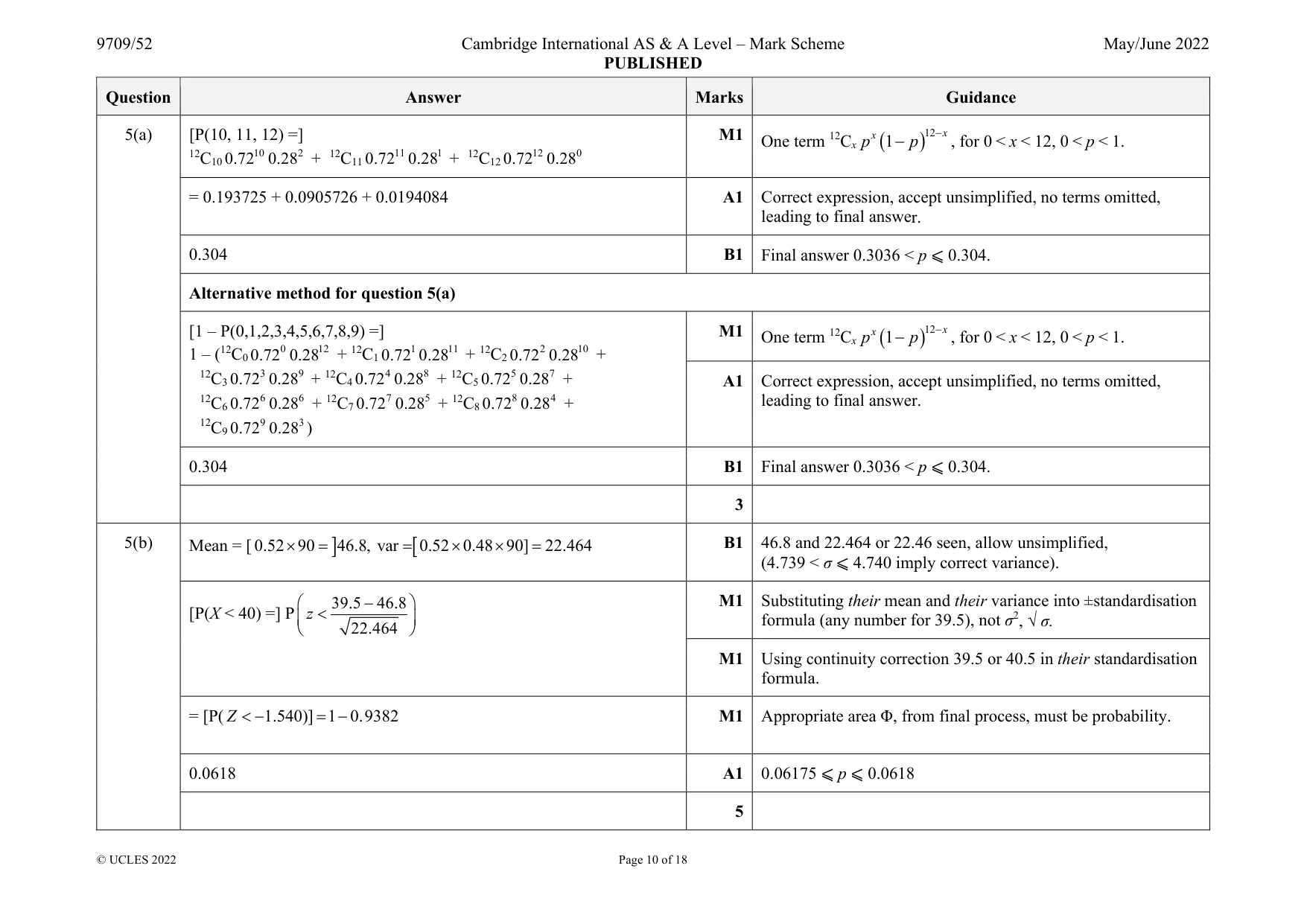 Mark scheme, page 10 of 18
