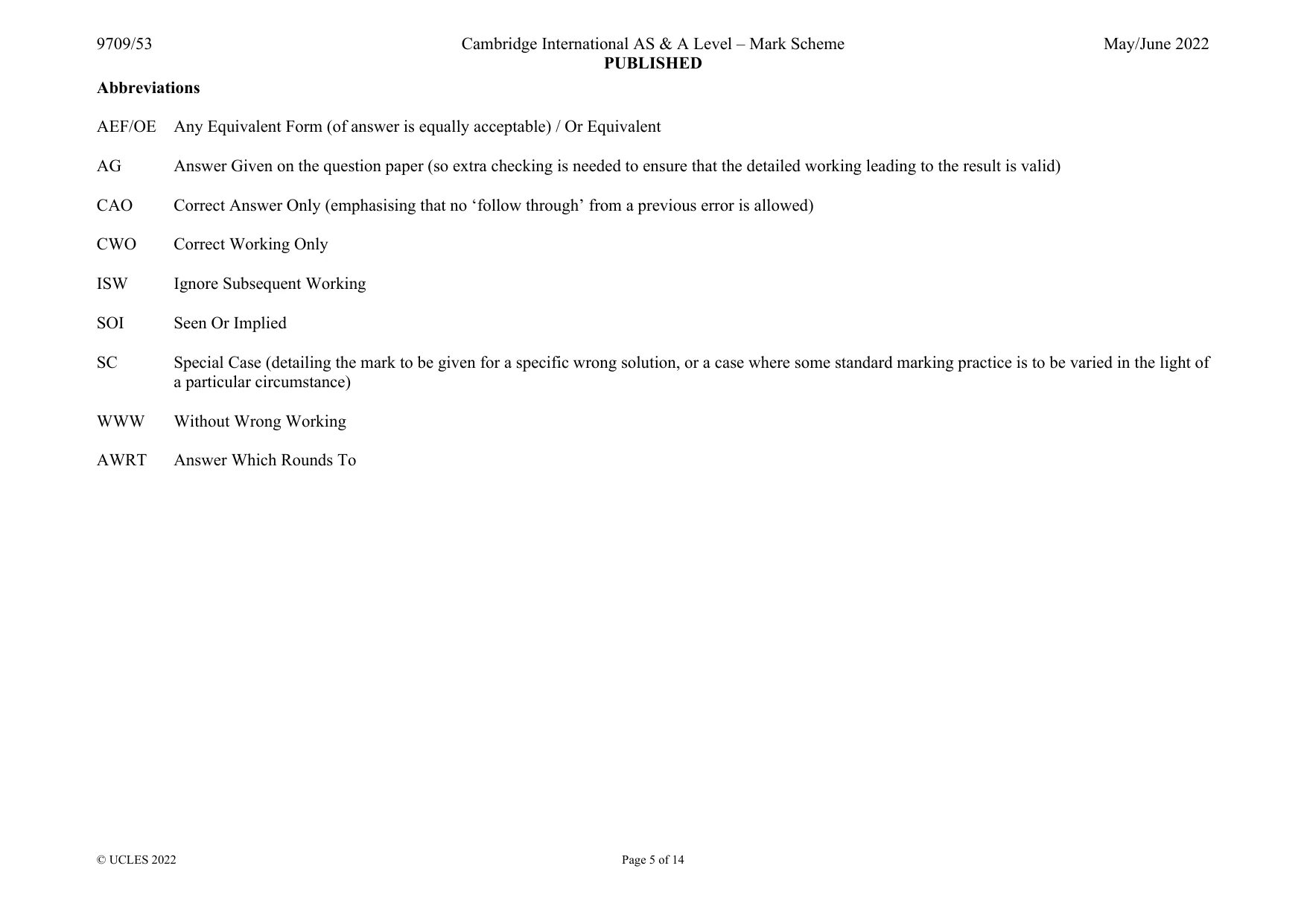 Mark scheme, page 5 of 14