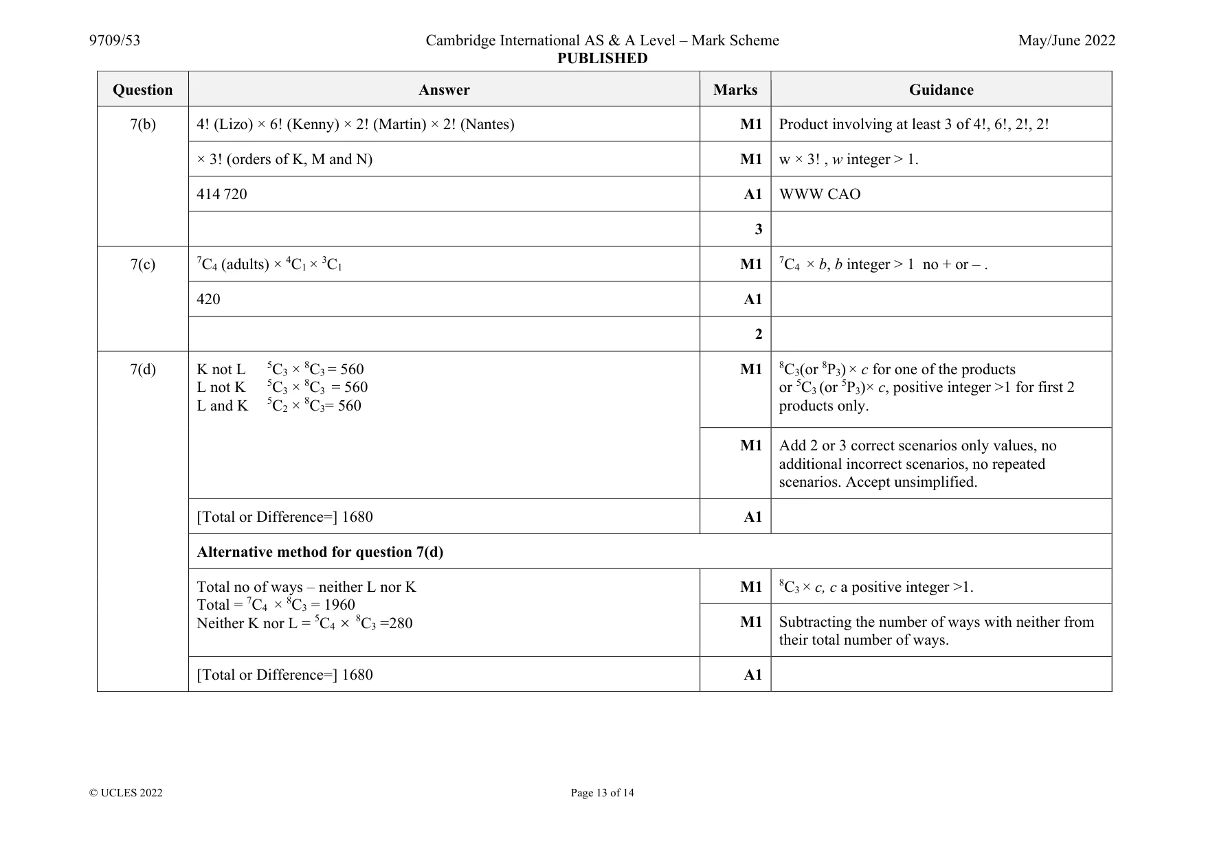 Mark scheme, page 13 of 14