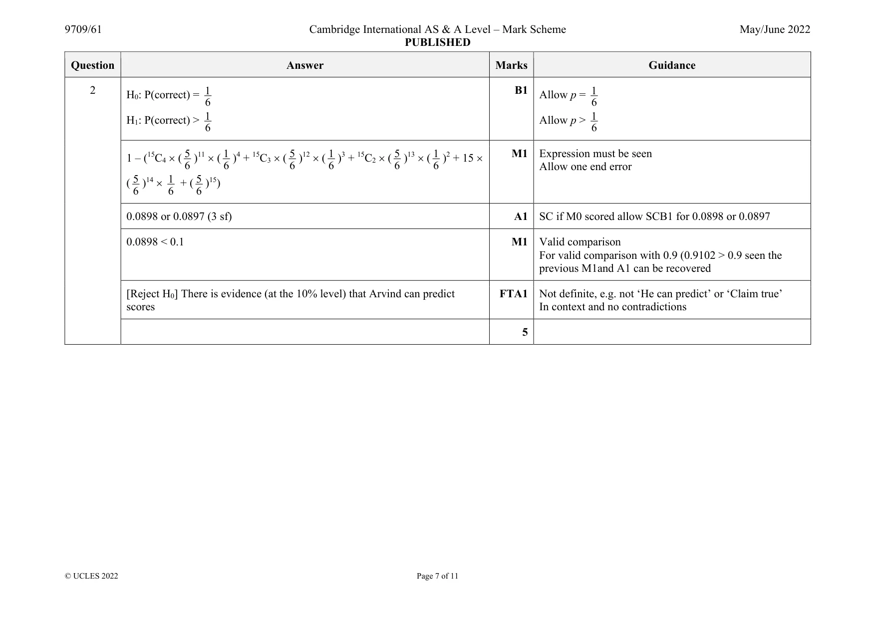 Mark scheme, page 7 of 11