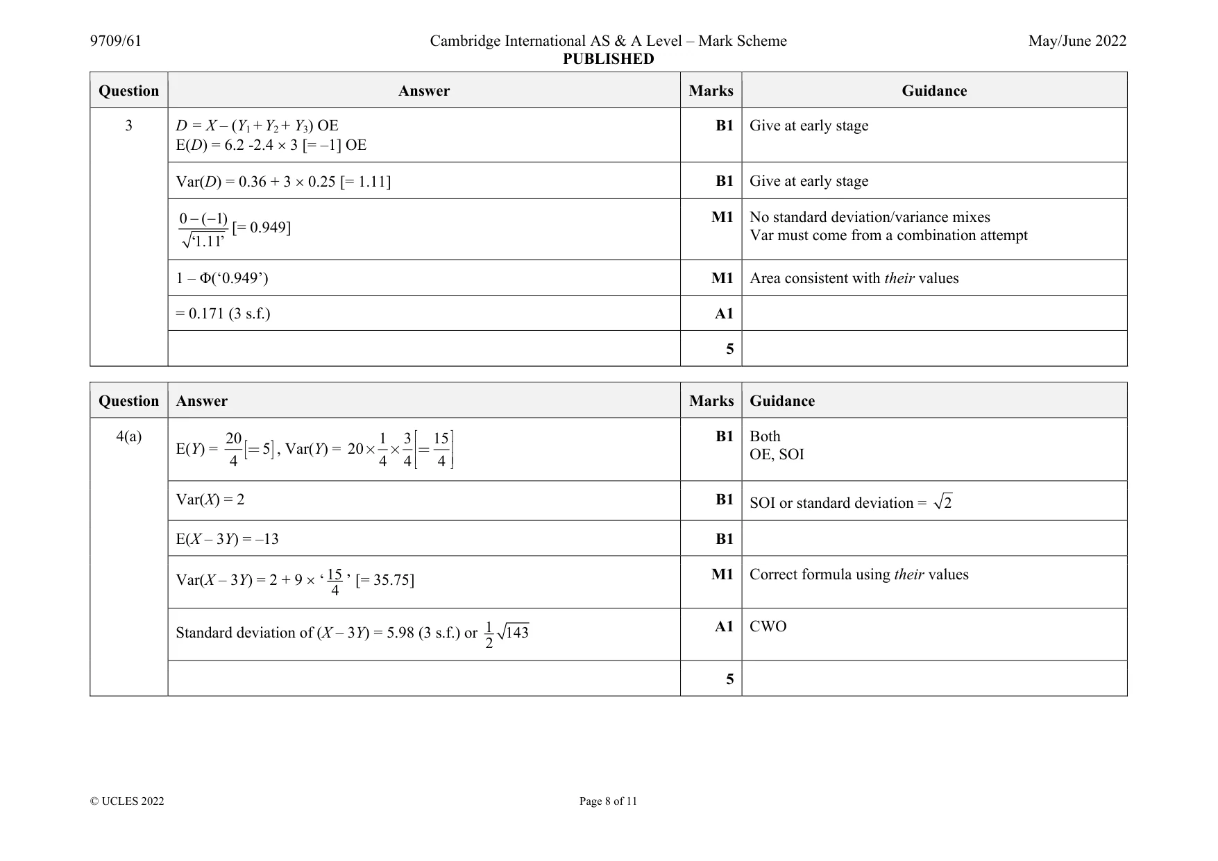 Mark scheme, page 8 of 11