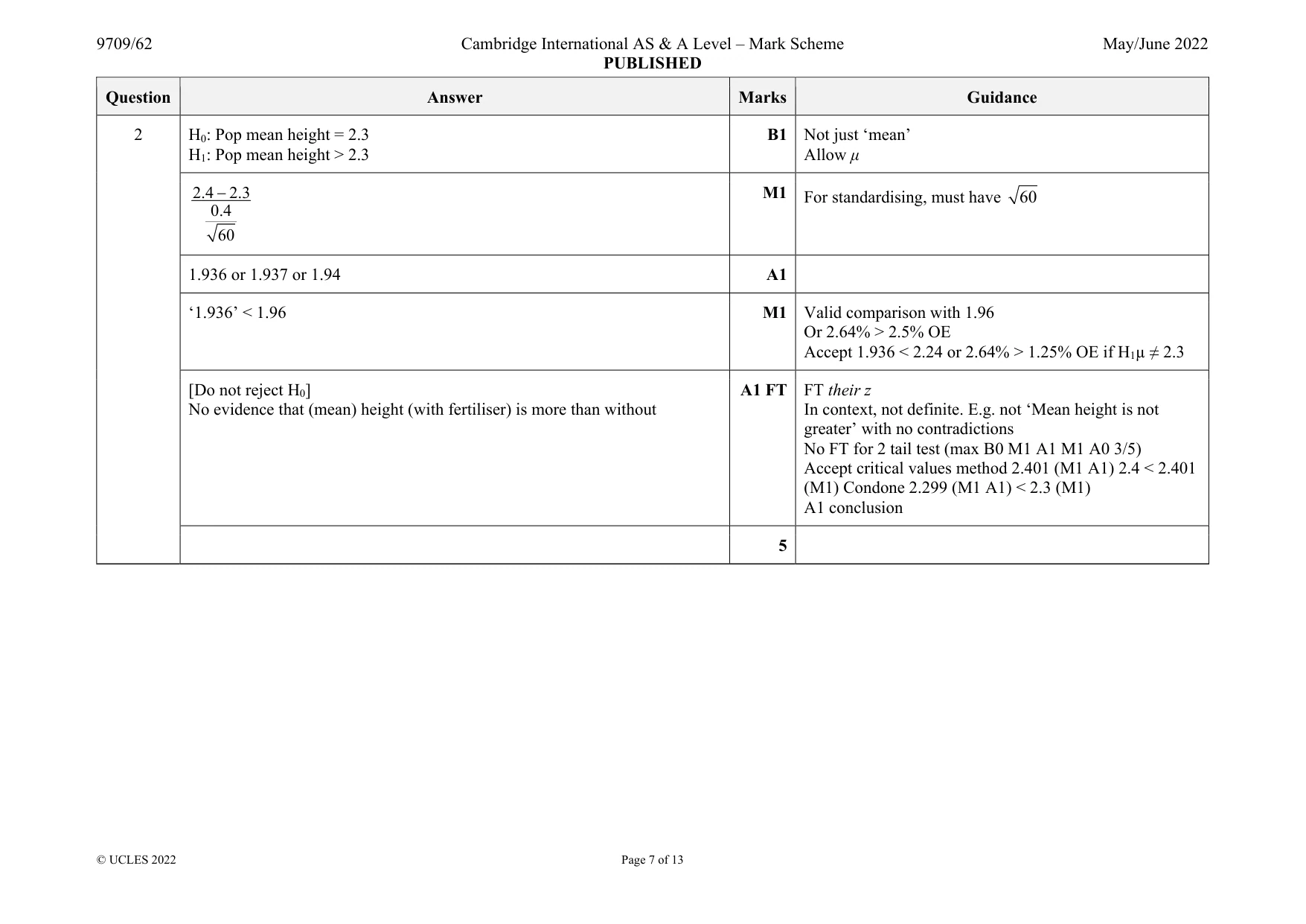 Mark scheme, page 7 of 13