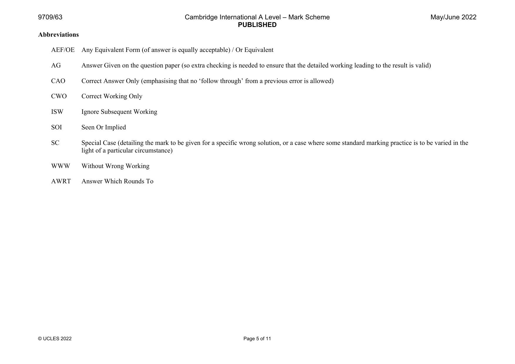 Mark scheme, page 5 of 11