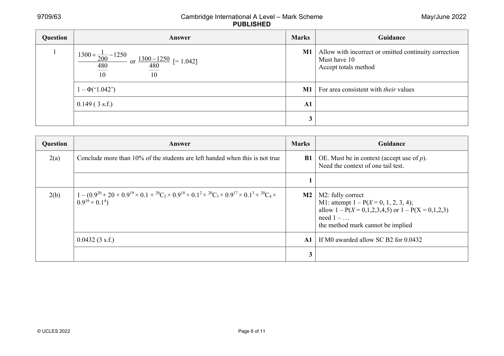 Mark scheme, page 6 of 11