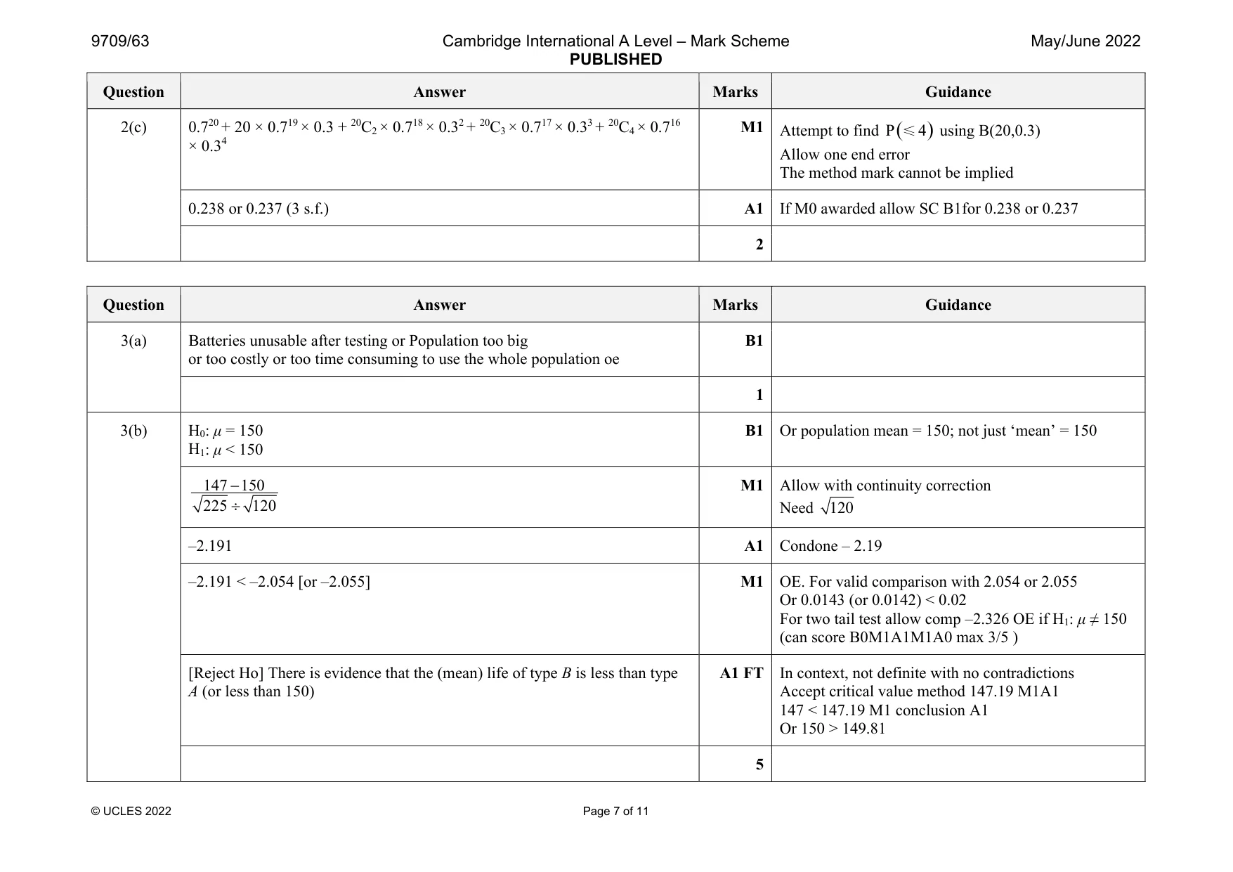 Mark scheme, page 7 of 11