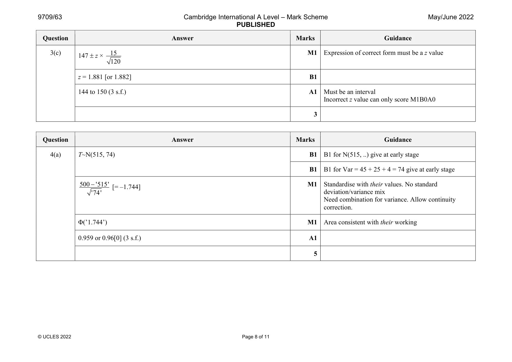 Mark scheme, page 8 of 11
