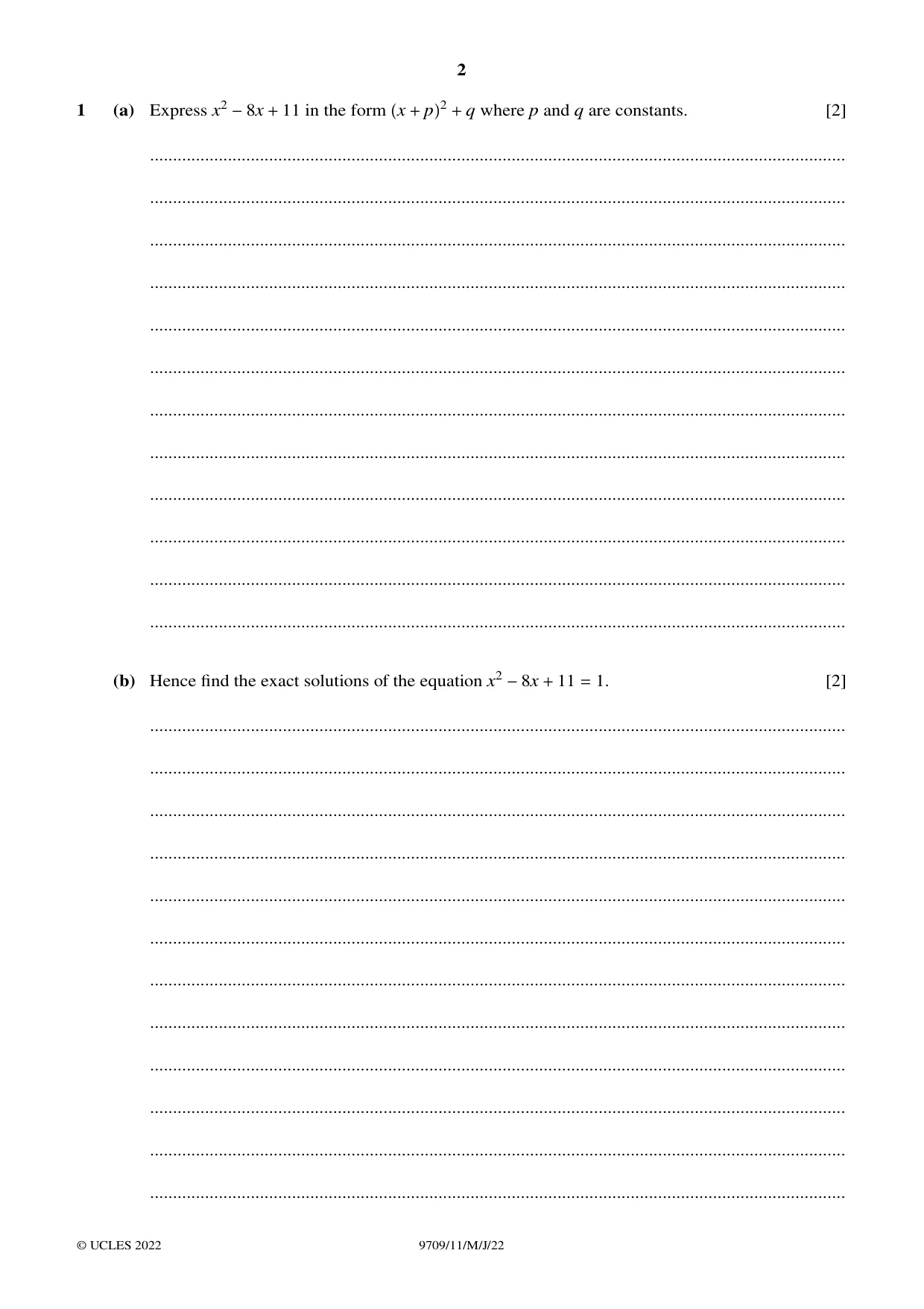 Cambridge A Level Mathematics 9709 2022 May/June Paper 1 · Variant 1 question paper, page 2 of 20