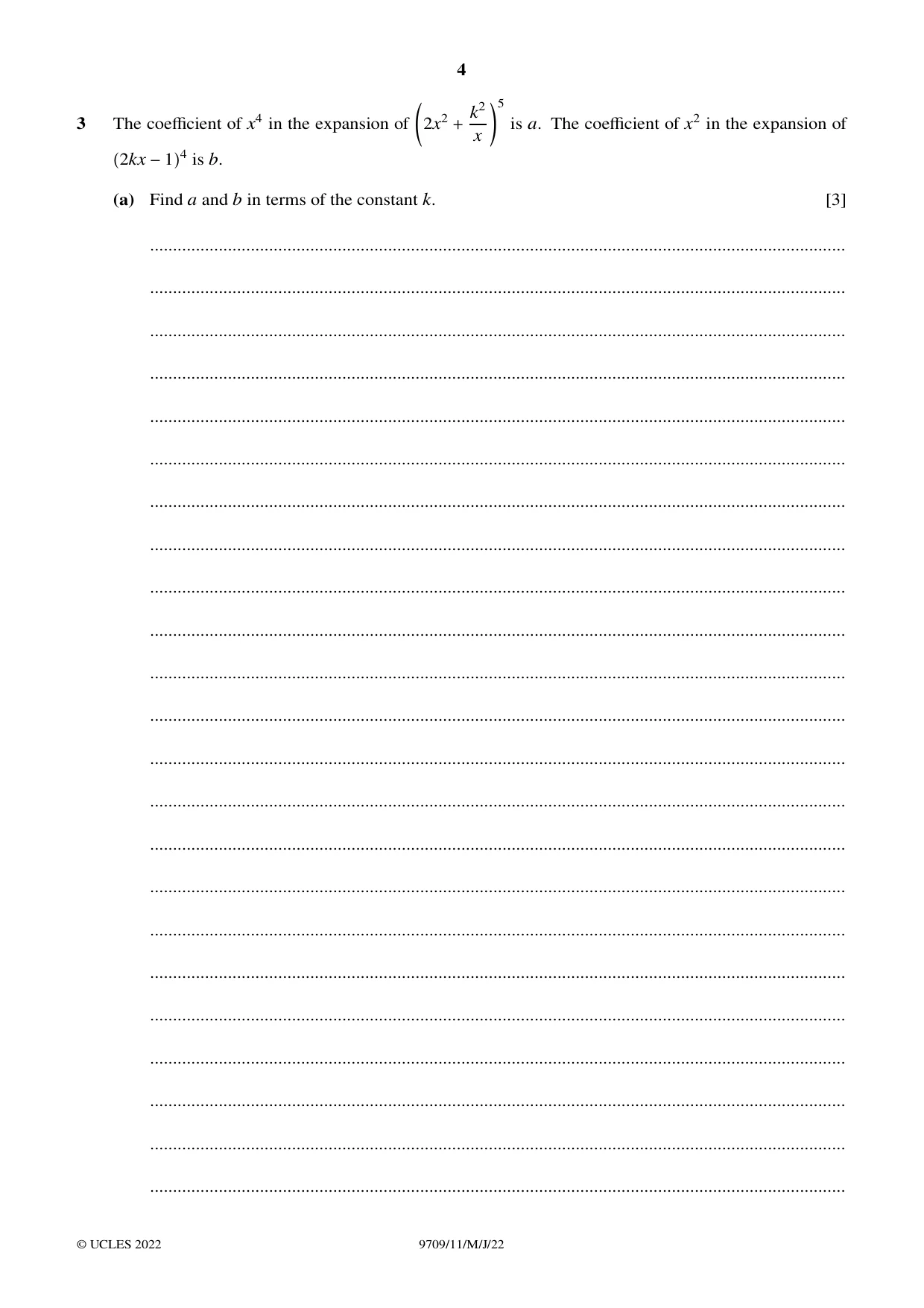 Cambridge A Level Mathematics 9709 2022 May/June Paper 1 · Variant 1 question paper, page 4 of 20