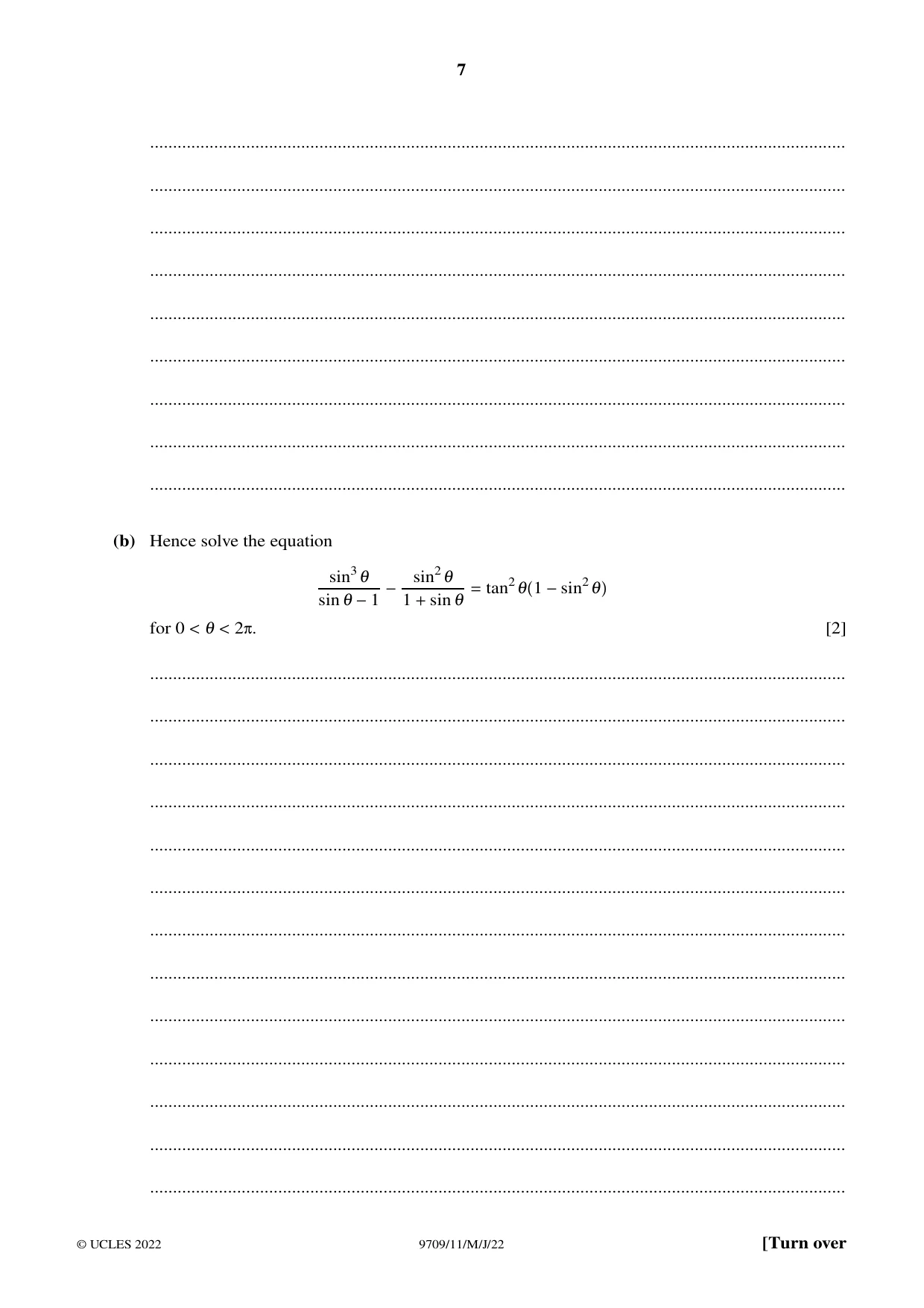 Cambridge A Level Mathematics 9709 2022 May/June Paper 1 · Variant 1 question paper, page 7 of 20