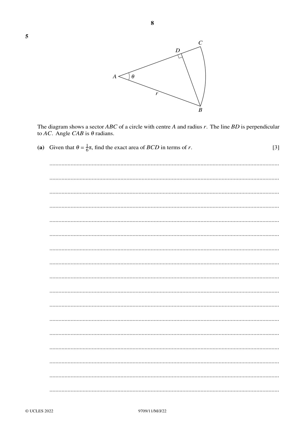 Cambridge A Level Mathematics 9709 2022 May/June Paper 1 · Variant 1 question paper, page 8 of 20