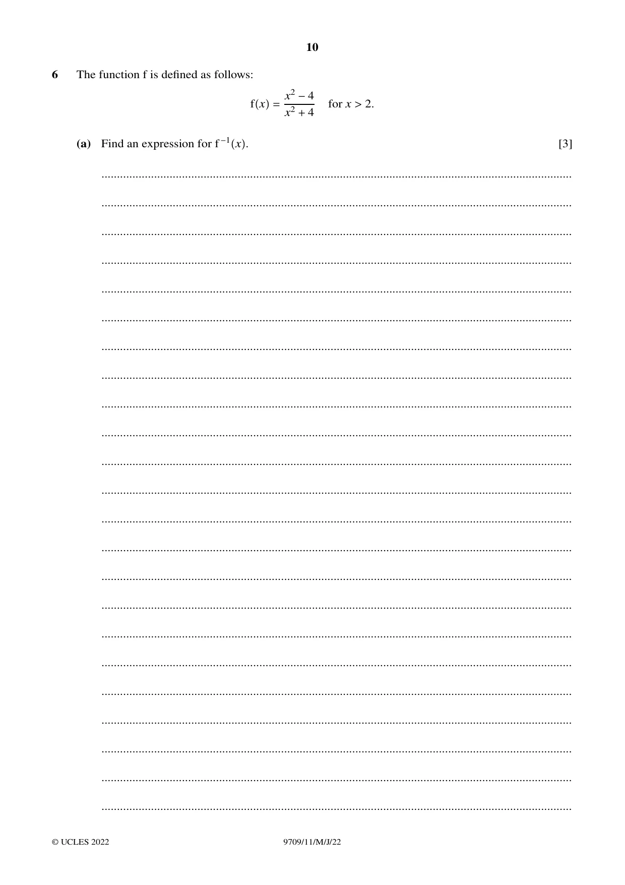 Cambridge A Level Mathematics 9709 2022 May/June Paper 1 · Variant 1 question paper, page 10 of 20
