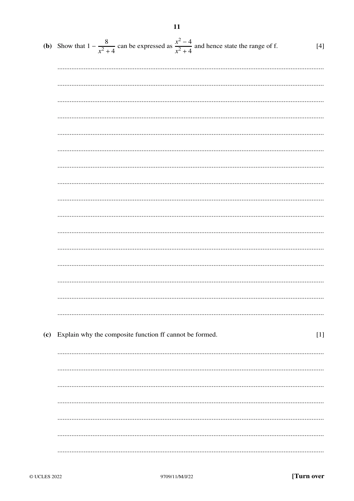 Cambridge A Level Mathematics 9709 2022 May/June Paper 1 · Variant 1 question paper, page 11 of 20