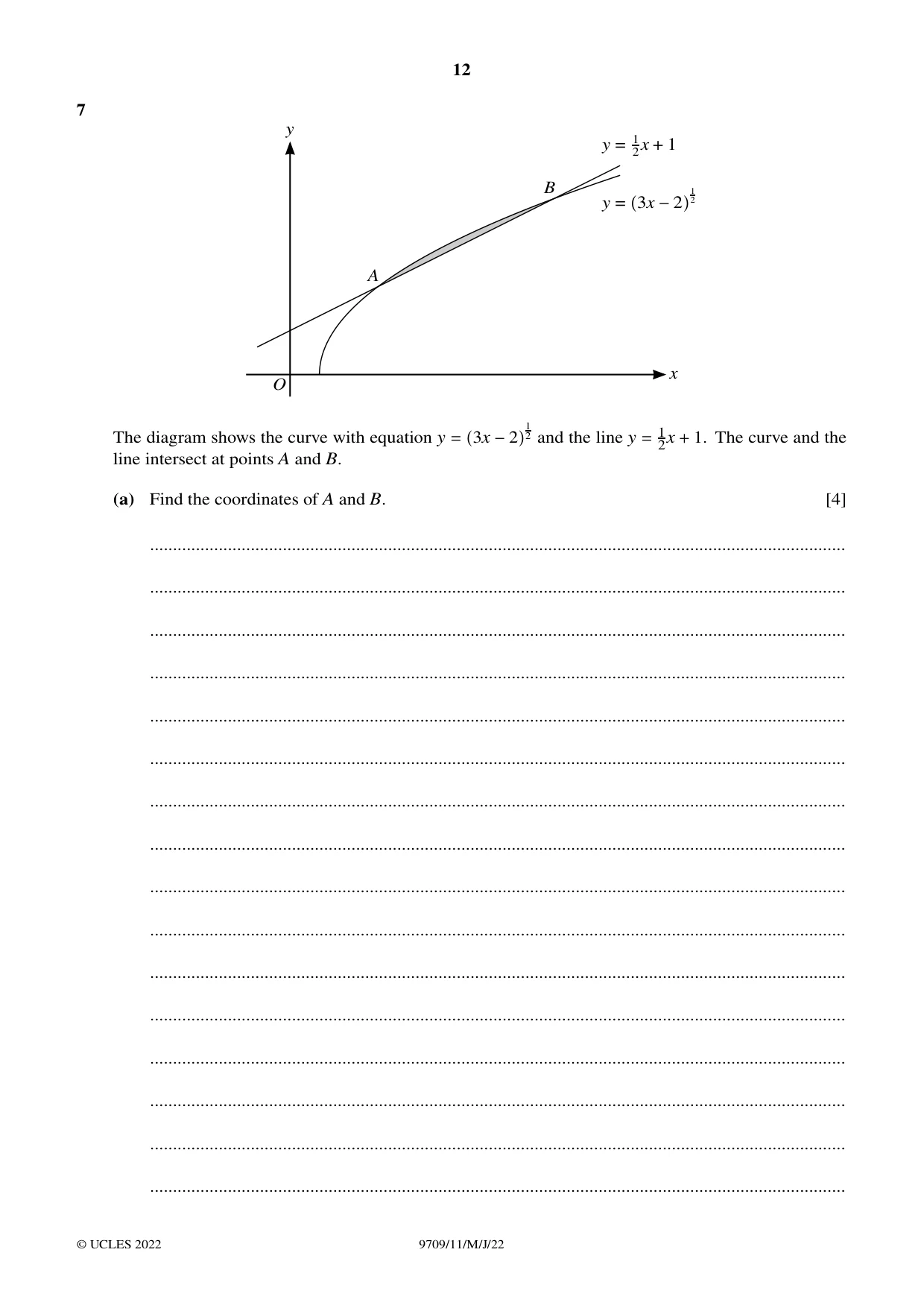 Cambridge A Level Mathematics 9709 2022 May/June Paper 1 · Variant 1 question paper, page 12 of 20