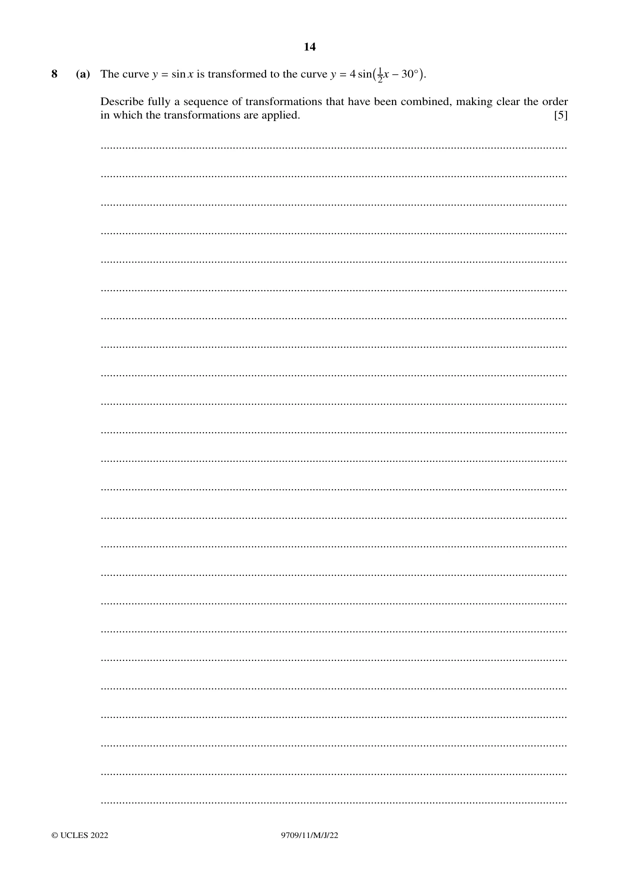 Cambridge A Level Mathematics 9709 2022 May/June Paper 1 · Variant 1 question paper, page 14 of 20