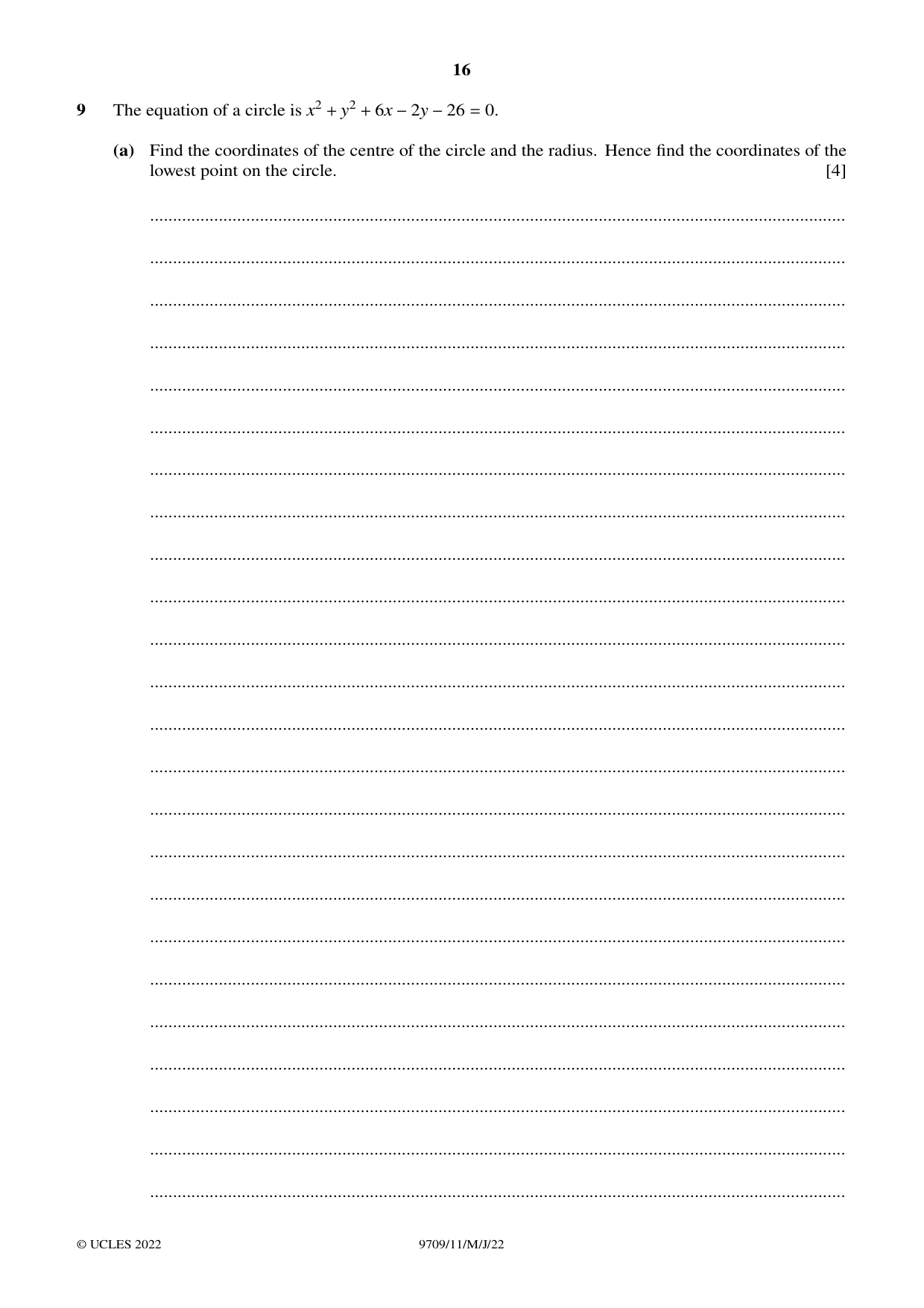 Cambridge A Level Mathematics 9709 2022 May/June Paper 1 · Variant 1 question paper, page 16 of 20