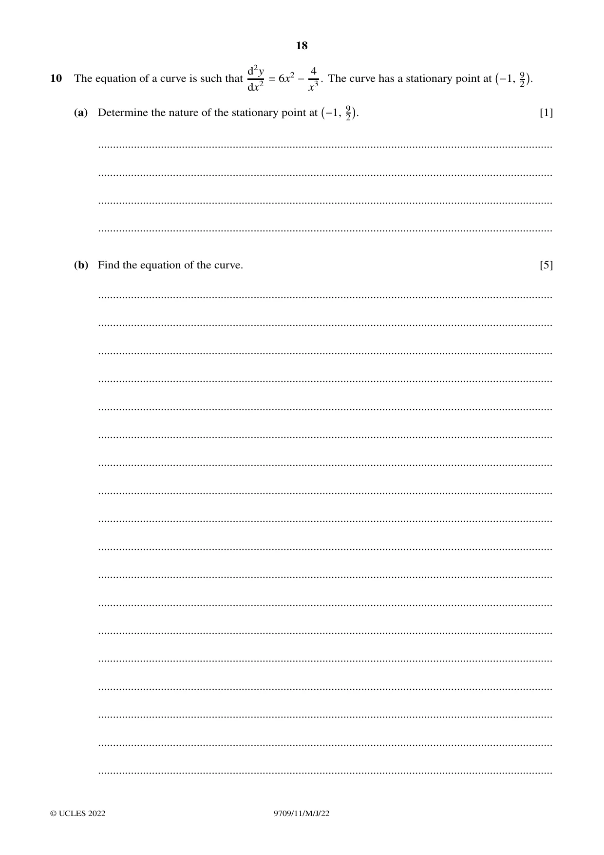 Cambridge A Level Mathematics 9709 2022 May/June Paper 1 · Variant 1 question paper, page 18 of 20