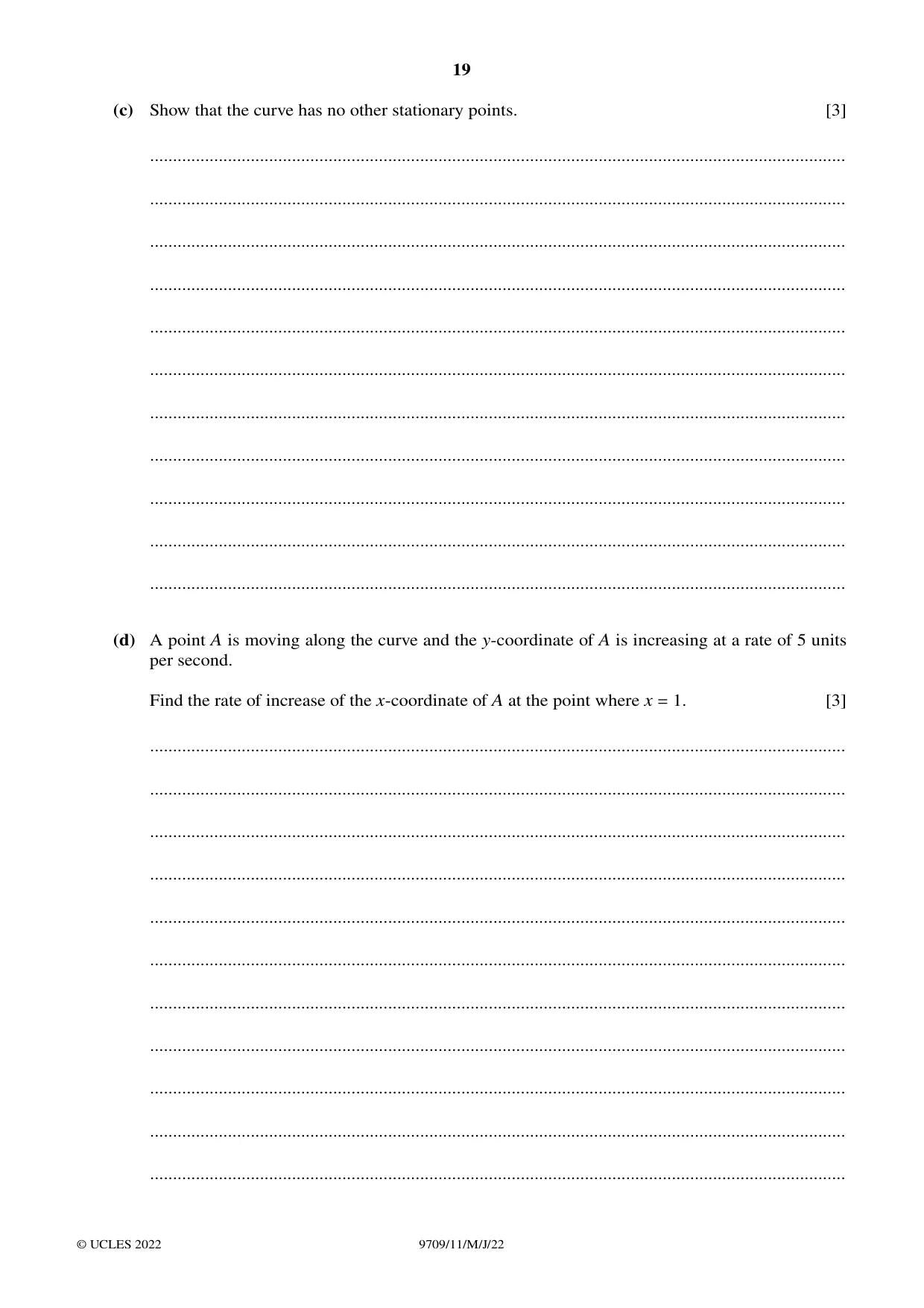 Cambridge A Level Mathematics 9709 2022 May/June Paper 1 · Variant 1 question paper, page 19 of 20
