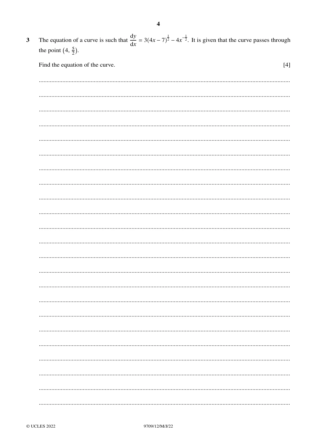 Cambridge A Level Mathematics 9709 2022 May/June Paper 1 · Variant 2 question paper, page 4 of 20