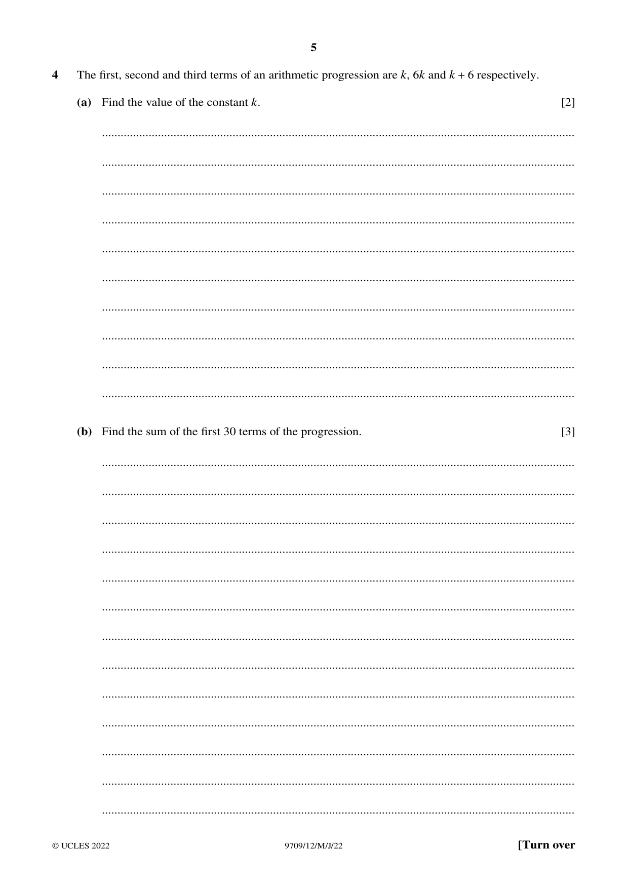 Cambridge A Level Mathematics 9709 2022 May/June Paper 1 · Variant 2 question paper, page 5 of 20
