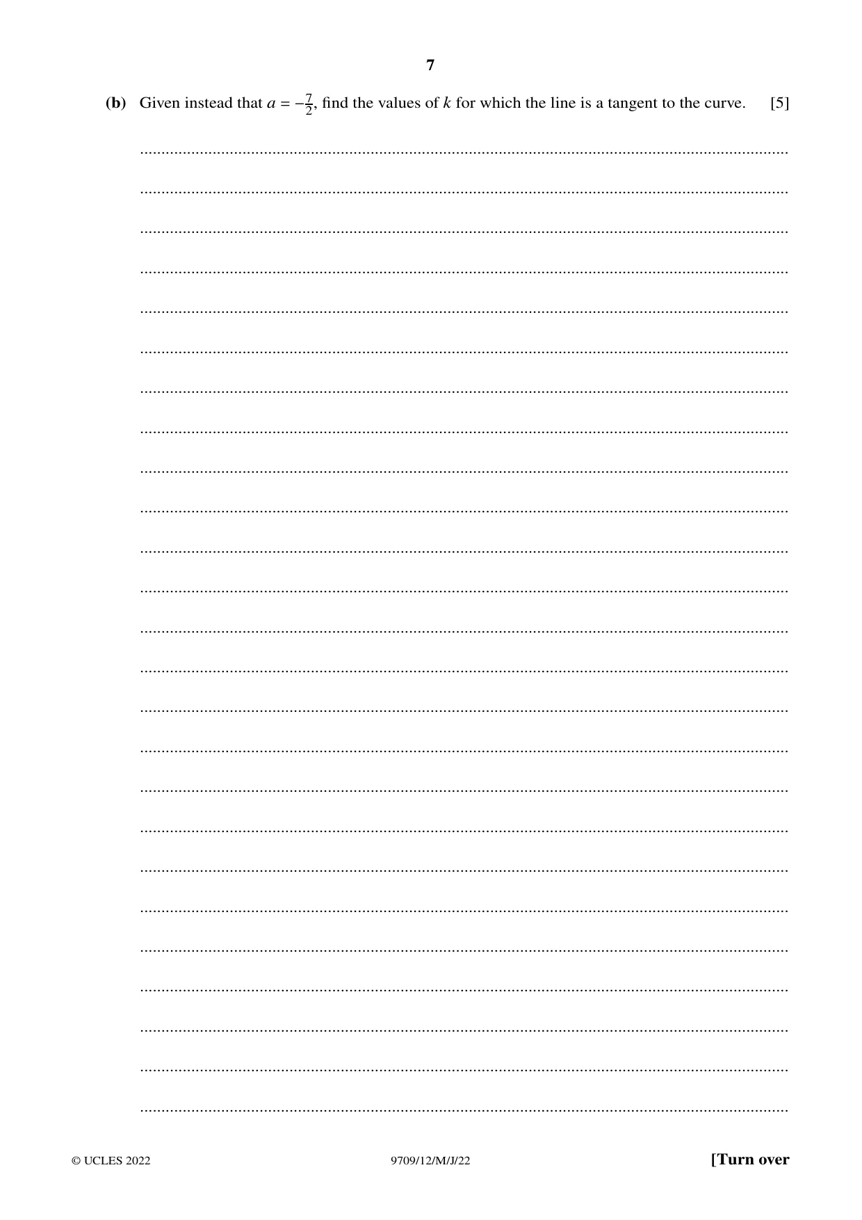 Cambridge A Level Mathematics 9709 2022 May/June Paper 1 · Variant 2 question paper, page 7 of 20