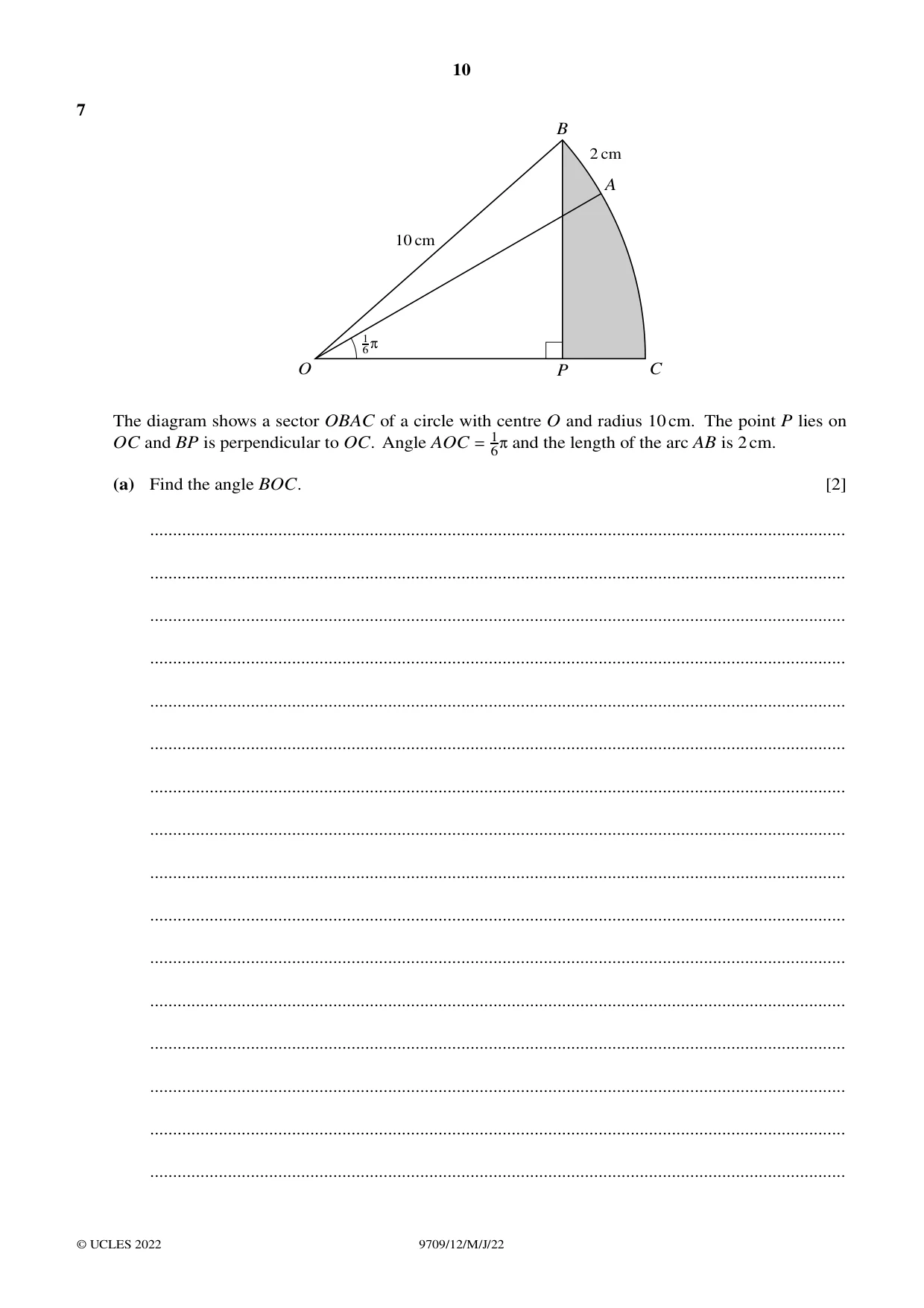 Cambridge A Level Mathematics 9709 2022 May/June Paper 1 · Variant 2 question paper, page 10 of 20