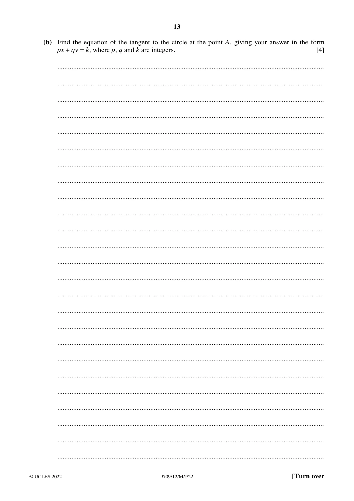 Cambridge A Level Mathematics 9709 2022 May/June Paper 1 · Variant 2 question paper, page 13 of 20