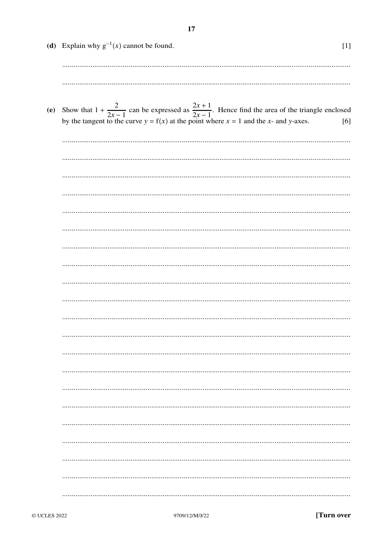 Cambridge A Level Mathematics 9709 2022 May/June Paper 1 · Variant 2 question paper, page 17 of 20