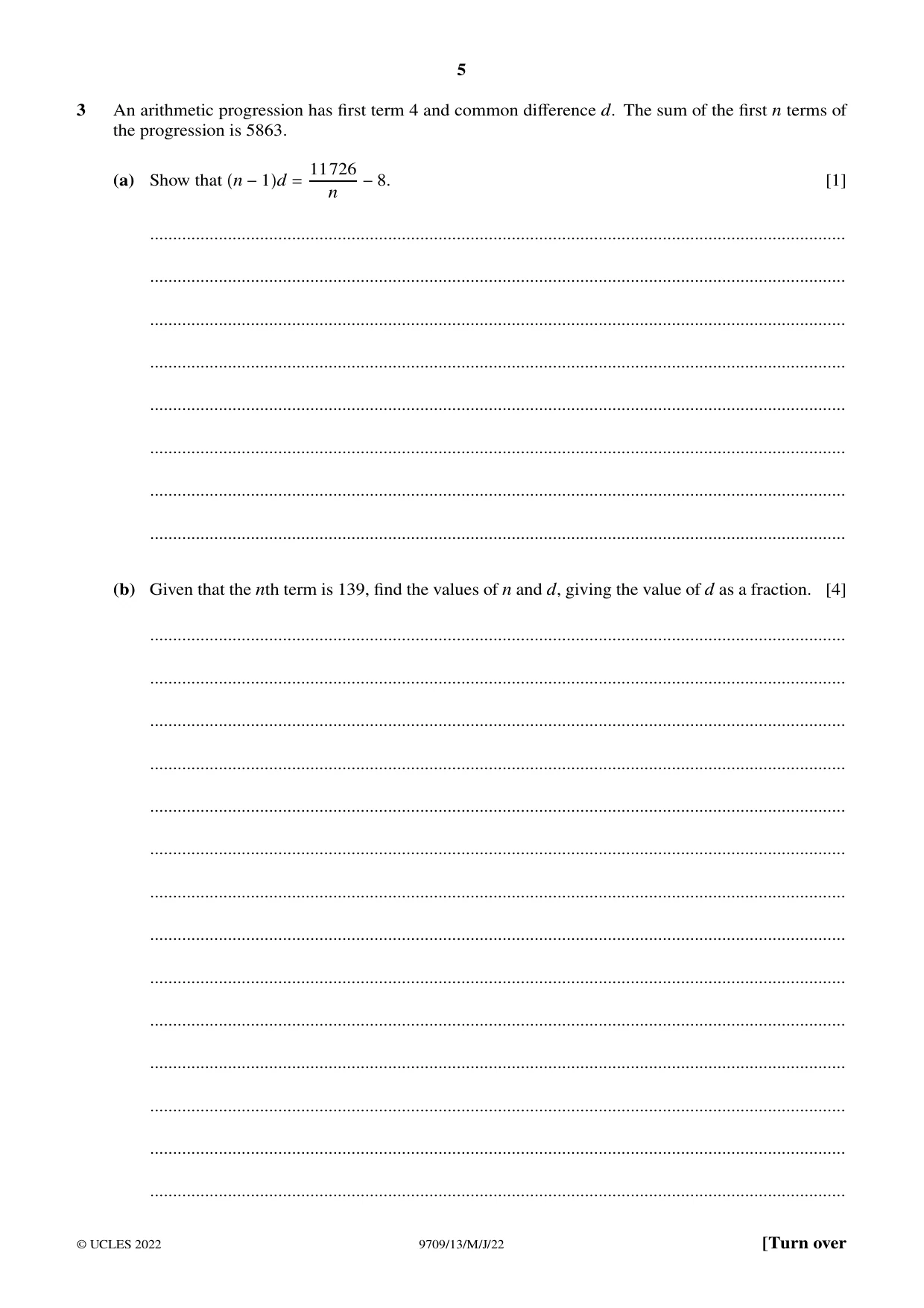Cambridge A Level Mathematics 9709 2022 May/June Paper 1 · Variant 3 question paper, page 5 of 20
