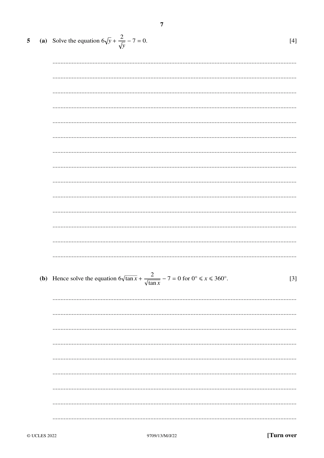 Cambridge A Level Mathematics 9709 2022 May/June Paper 1 · Variant 3 question paper, page 7 of 20