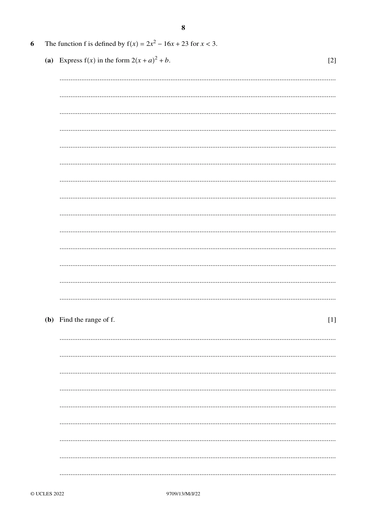 Cambridge A Level Mathematics 9709 2022 May/June Paper 1 · Variant 3 question paper, page 8 of 20