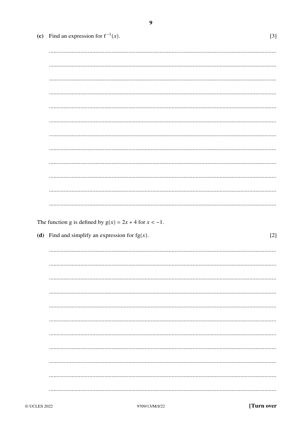 Cambridge A Level Mathematics 9709 2022 May/June Paper 1 · Variant 3 question paper, page 9 of 20