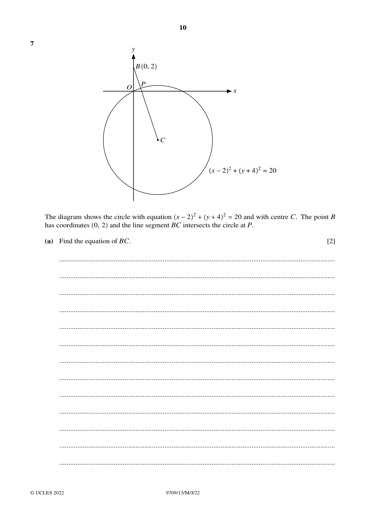 Cambridge A Level Mathematics 9709 2022 May/June Paper 1 · Variant 3 question paper, page 10 of 20
