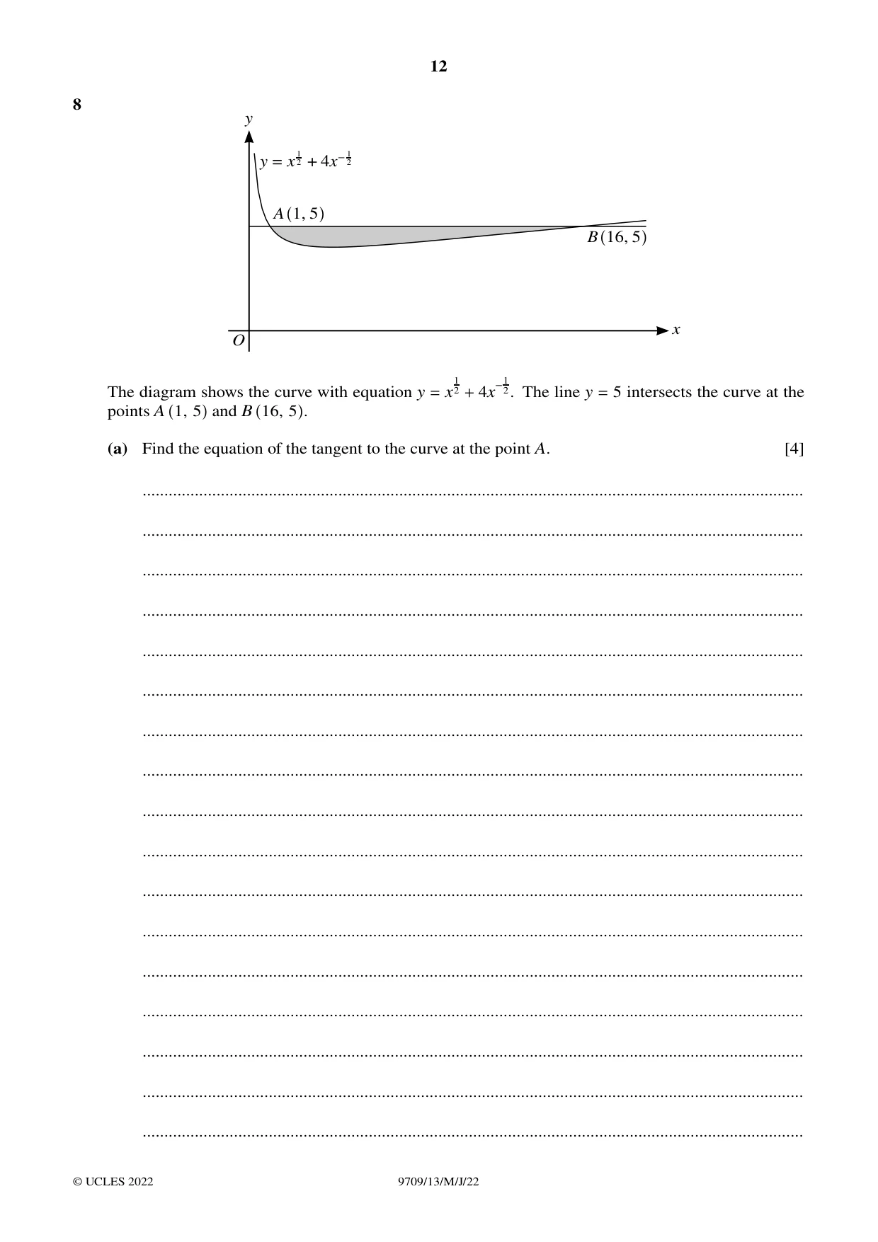 Cambridge A Level Mathematics 9709 2022 May/June Paper 1 · Variant 3 question paper, page 12 of 20
