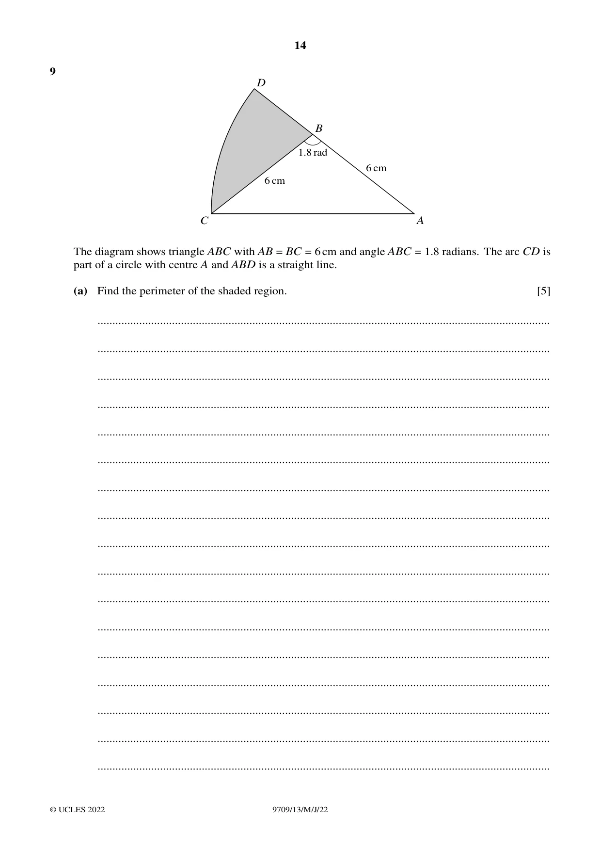 Cambridge A Level Mathematics 9709 2022 May/June Paper 1 · Variant 3 question paper, page 14 of 20