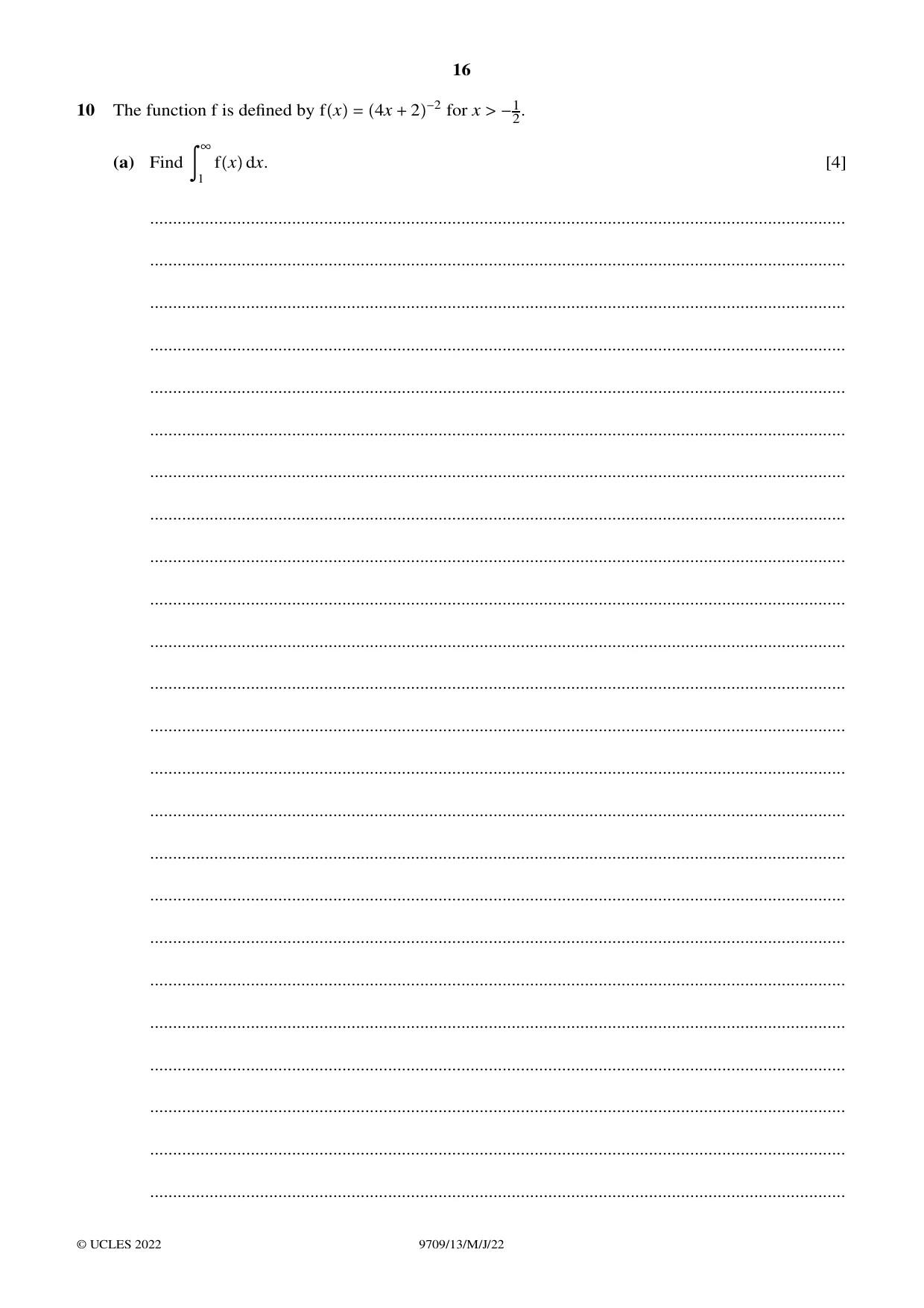 Cambridge A Level Mathematics 9709 2022 May/June Paper 1 · Variant 3 question paper, page 16 of 20