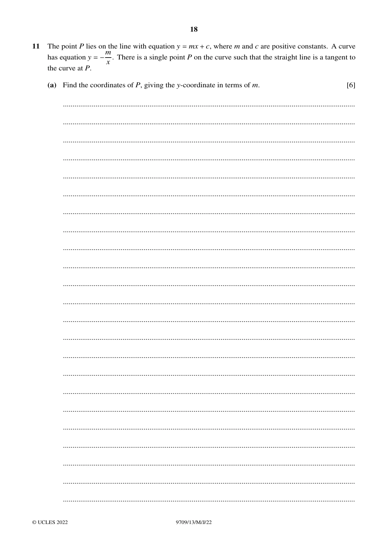 Cambridge A Level Mathematics 9709 2022 May/June Paper 1 · Variant 3 question paper, page 18 of 20