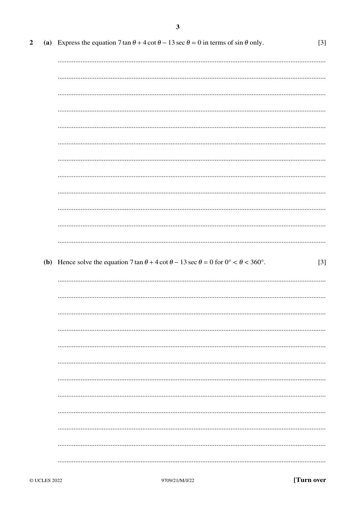 Cambridge A Level Mathematics 9709 2022 May/June Paper 2 · Variant 1 question paper, page 3 of 12