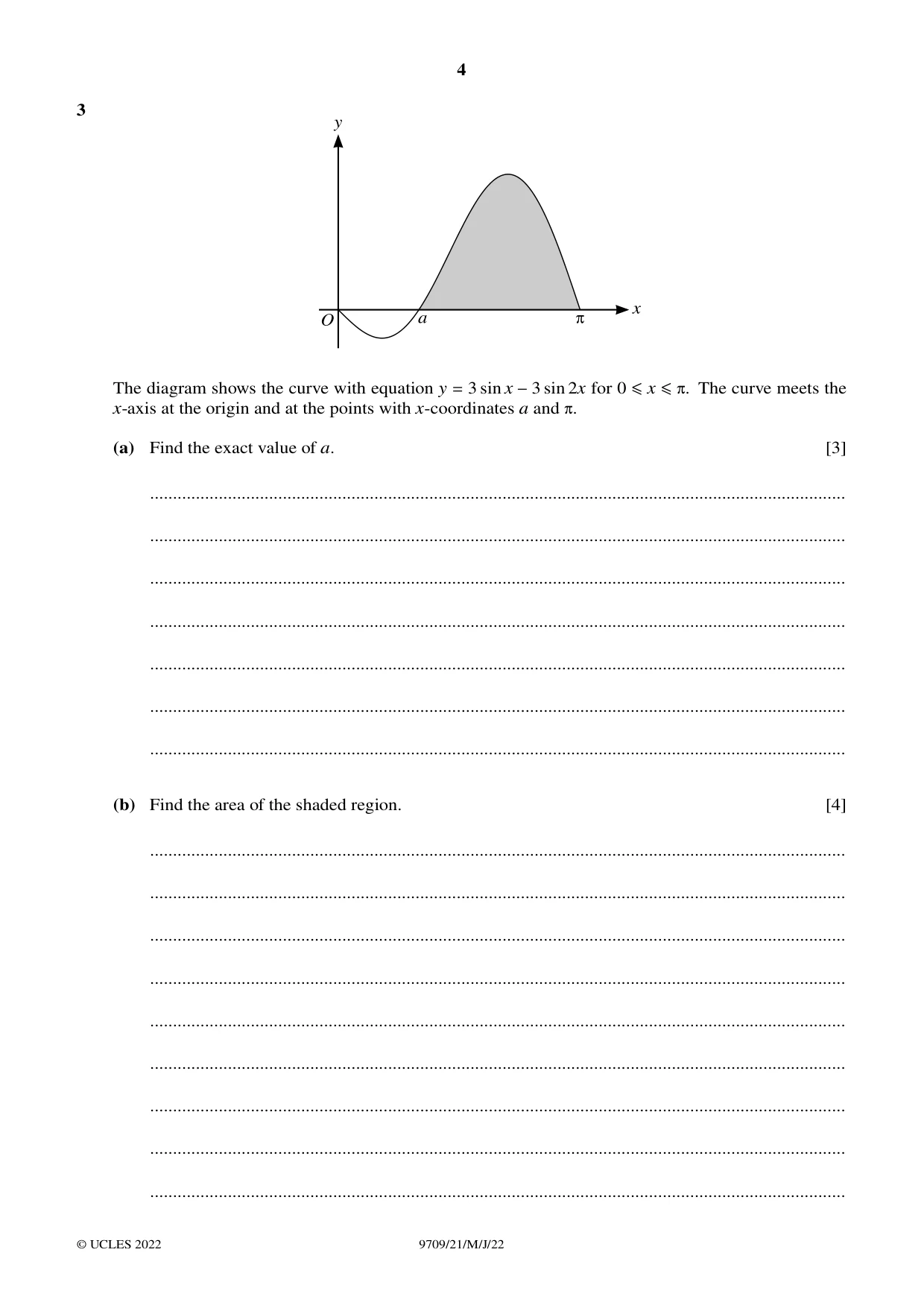 Cambridge A Level Mathematics 9709 2022 May/June Paper 2 · Variant 1 question paper, page 4 of 12