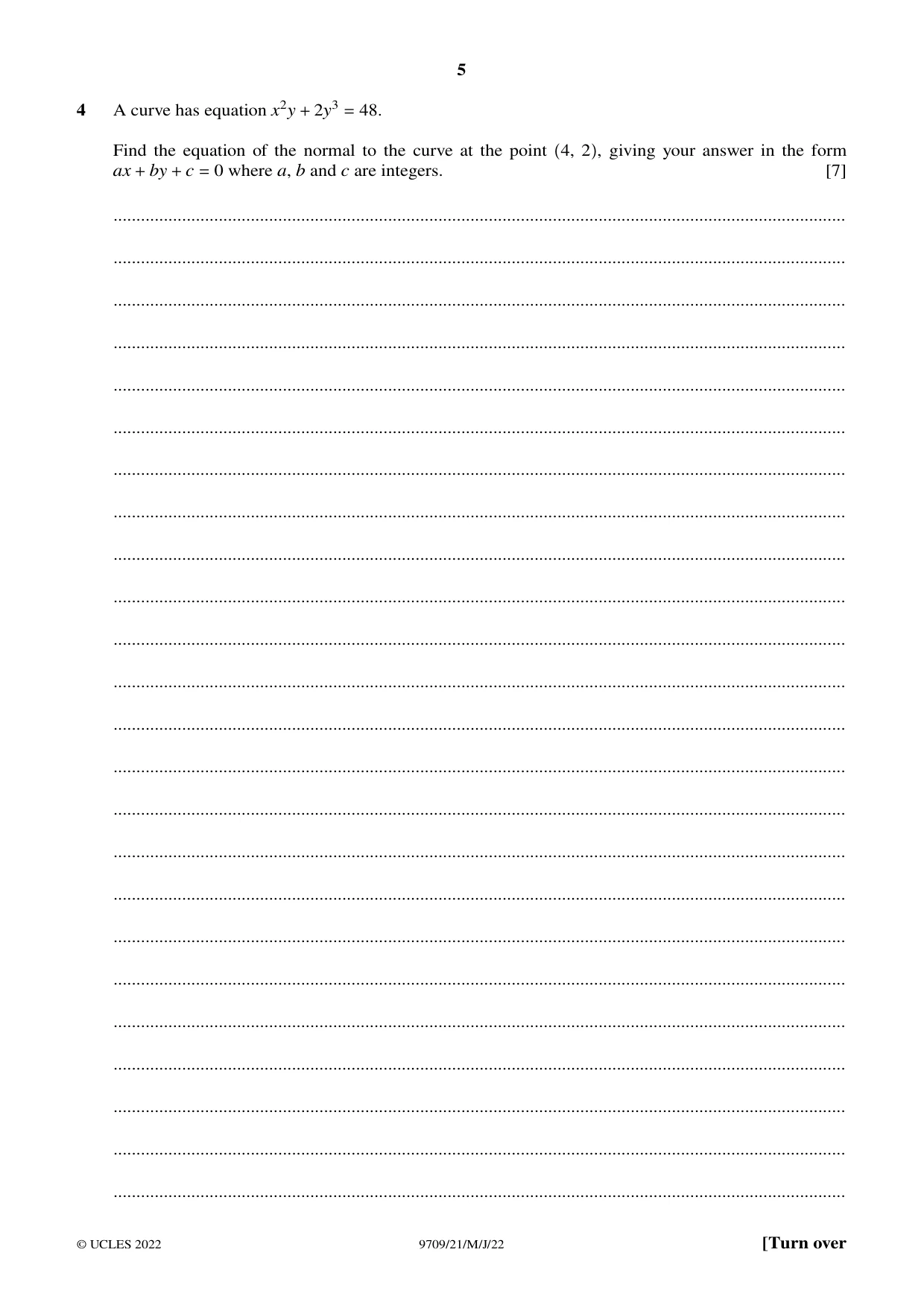 Cambridge A Level Mathematics 9709 2022 May/June Paper 2 · Variant 1 question paper, page 5 of 12