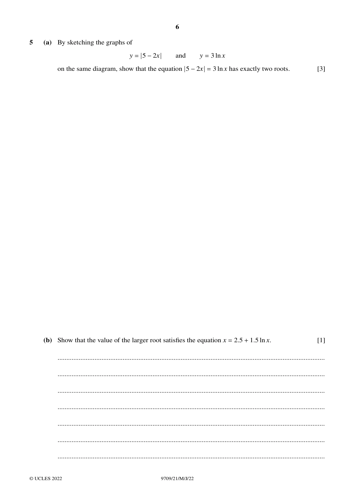 Cambridge A Level Mathematics 9709 2022 May/June Paper 2 · Variant 1 question paper, page 6 of 12