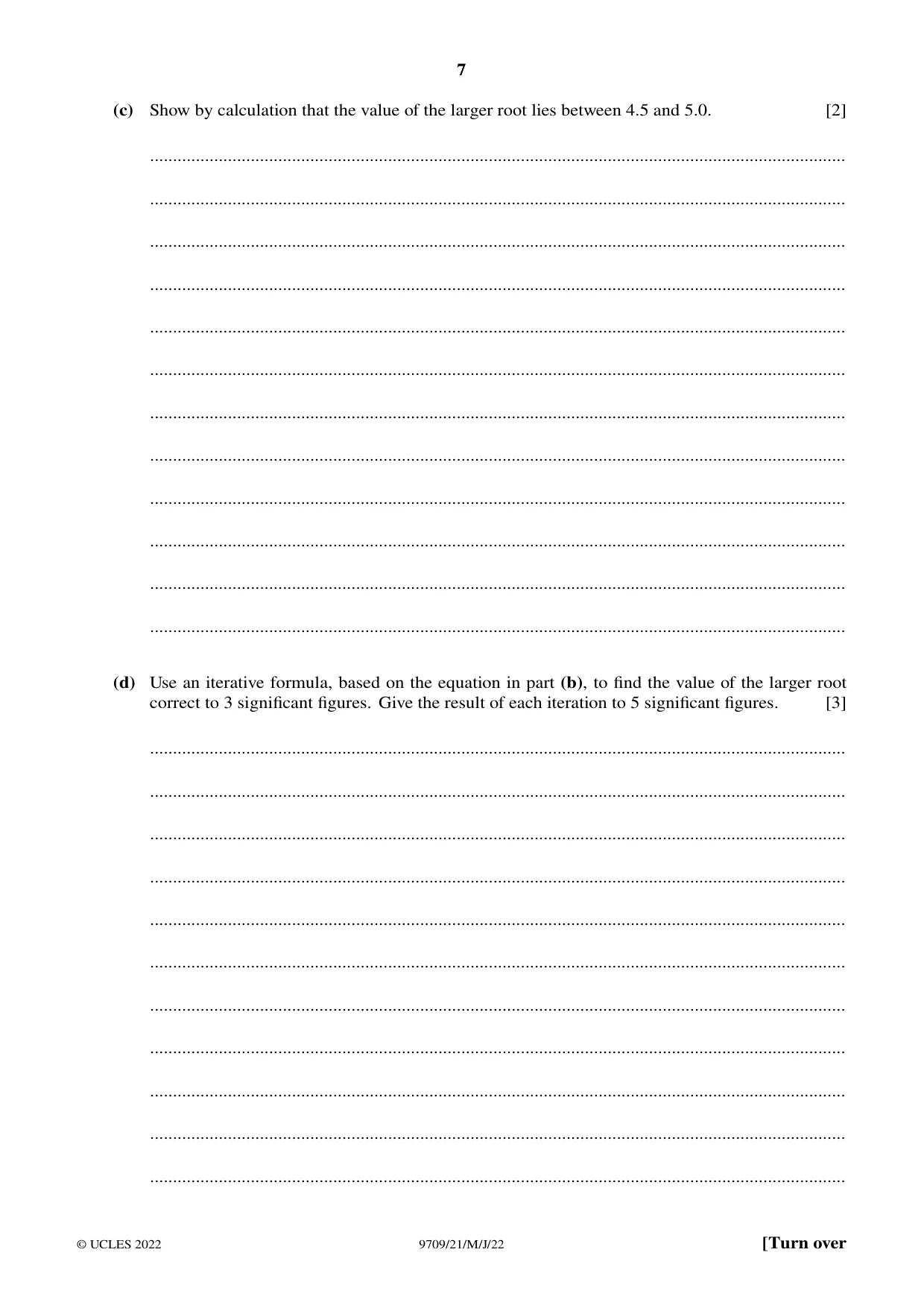 Cambridge A Level Mathematics 9709 2022 May/June Paper 2 · Variant 1 question paper, page 7 of 12