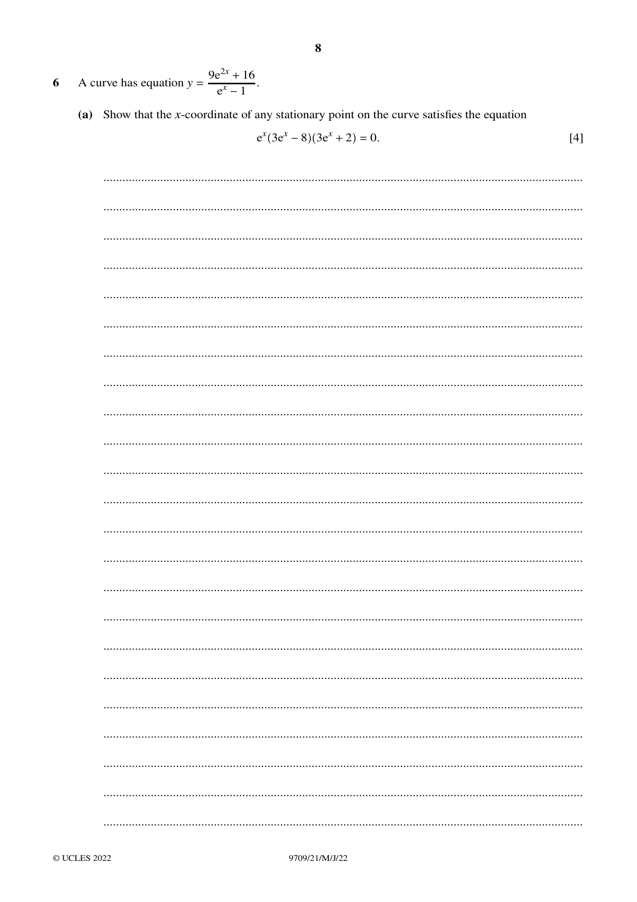 Cambridge A Level Mathematics 9709 2022 May/June Paper 2 · Variant 1 question paper, page 8 of 12