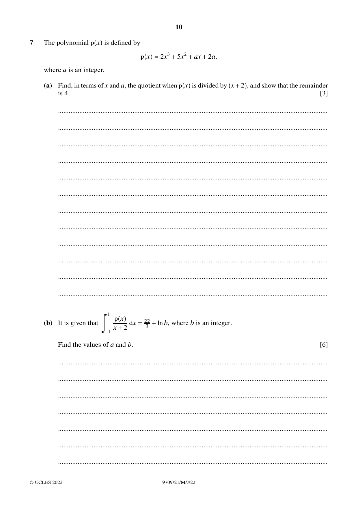 Cambridge A Level Mathematics 9709 2022 May/June Paper 2 · Variant 1 question paper, page 10 of 12