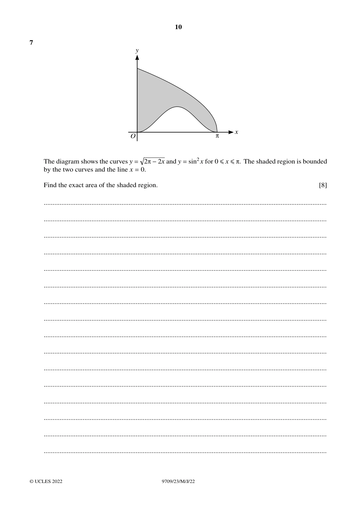 Cambridge A Level Mathematics 9709 2022 May/June Paper 2 · Variant 3 question paper, page 10 of 16
