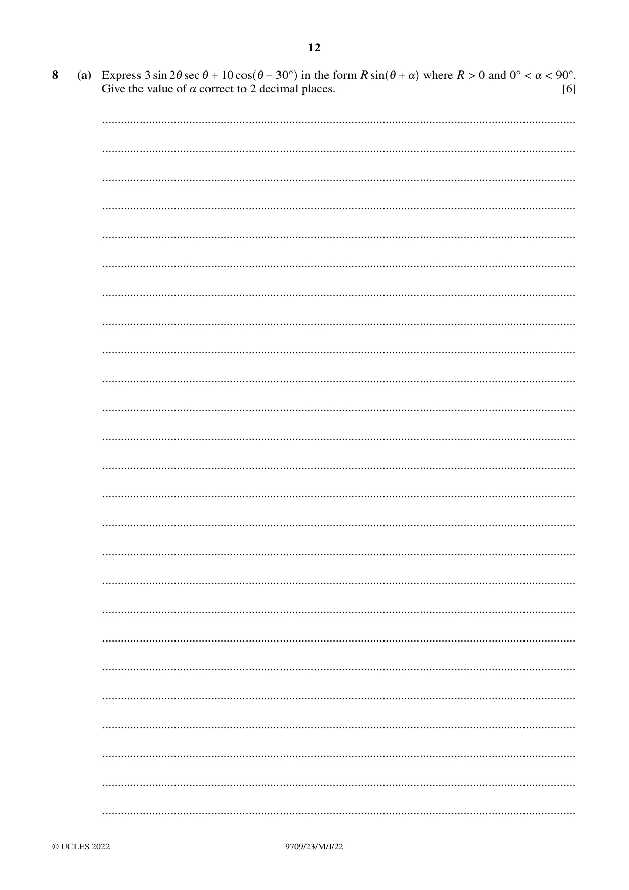 Cambridge A Level Mathematics 9709 2022 May/June Paper 2 · Variant 3 question paper, page 12 of 16