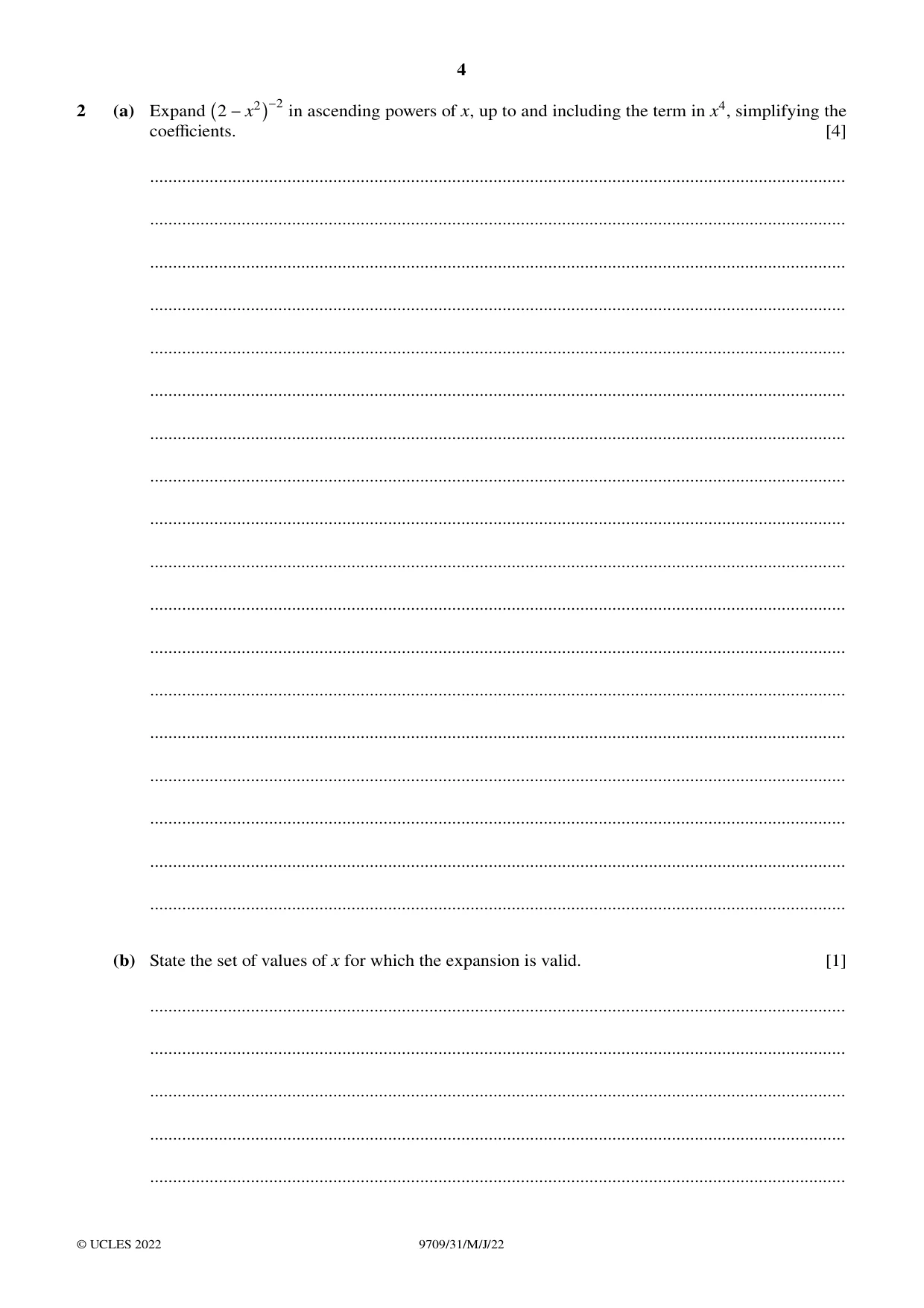 Cambridge A Level Mathematics 9709 2022 May/June Paper 3 · Variant 1 question paper, page 4 of 20
