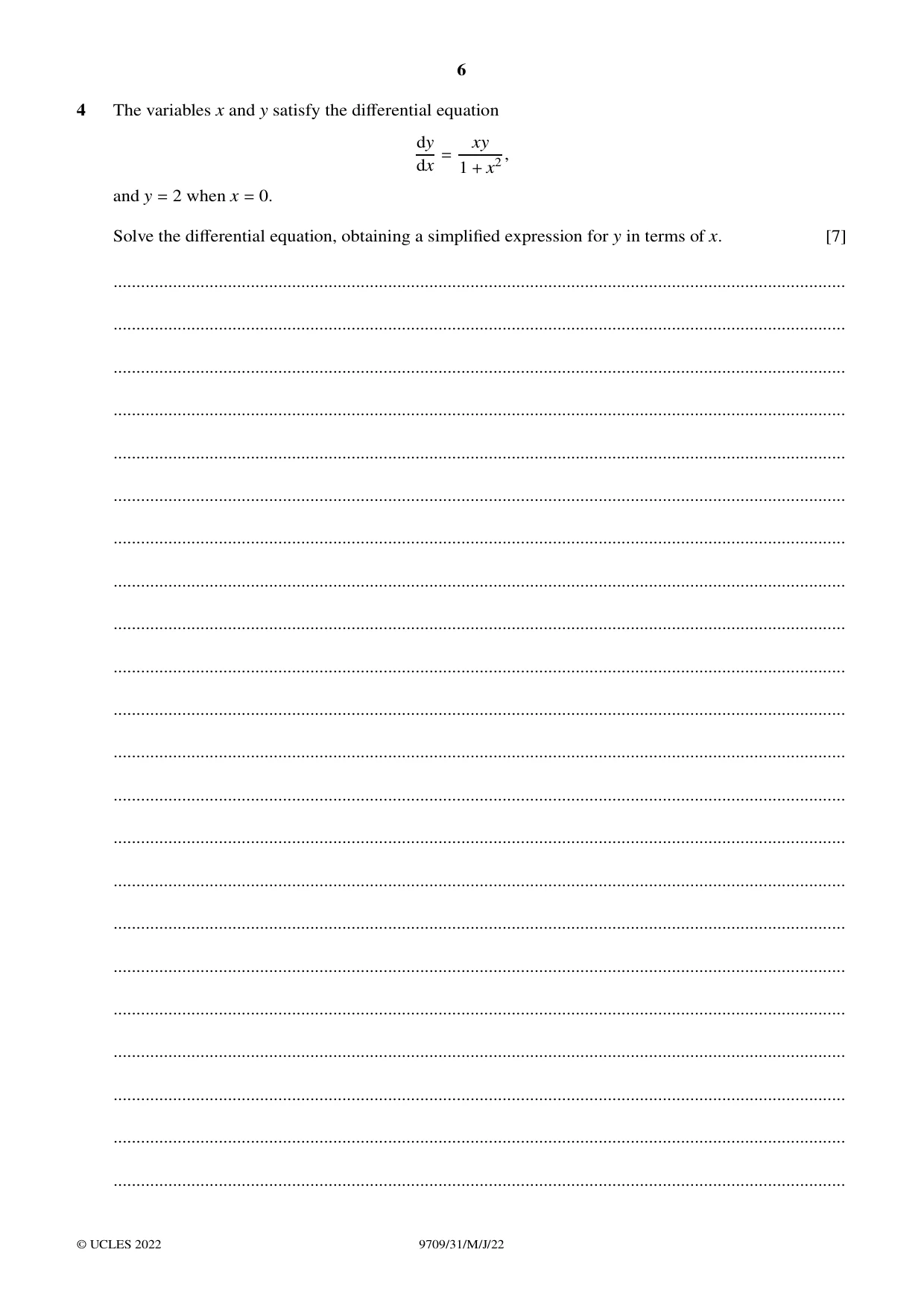 Cambridge A Level Mathematics 9709 2022 May/June Paper 3 · Variant 1 question paper, page 6 of 20
