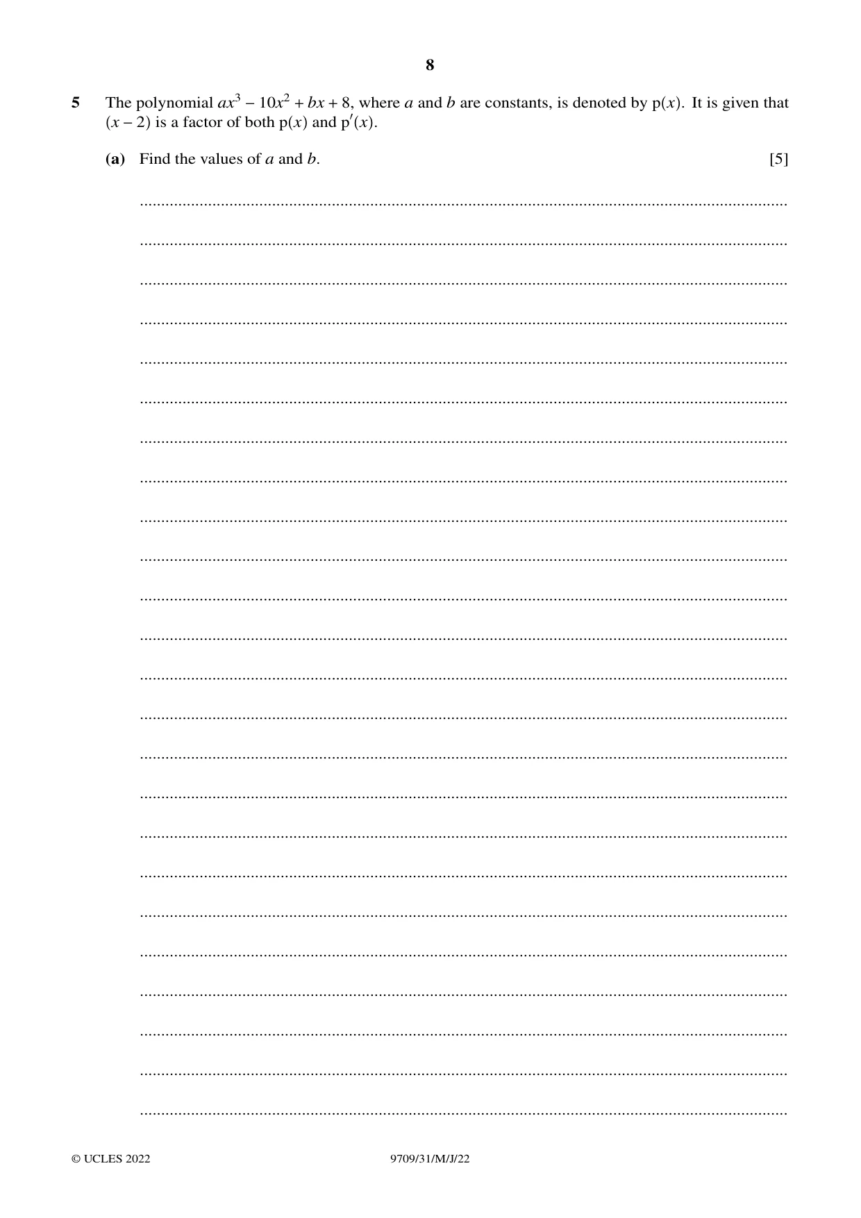 Cambridge A Level Mathematics 9709 2022 May/June Paper 3 · Variant 1 question paper, page 8 of 20
