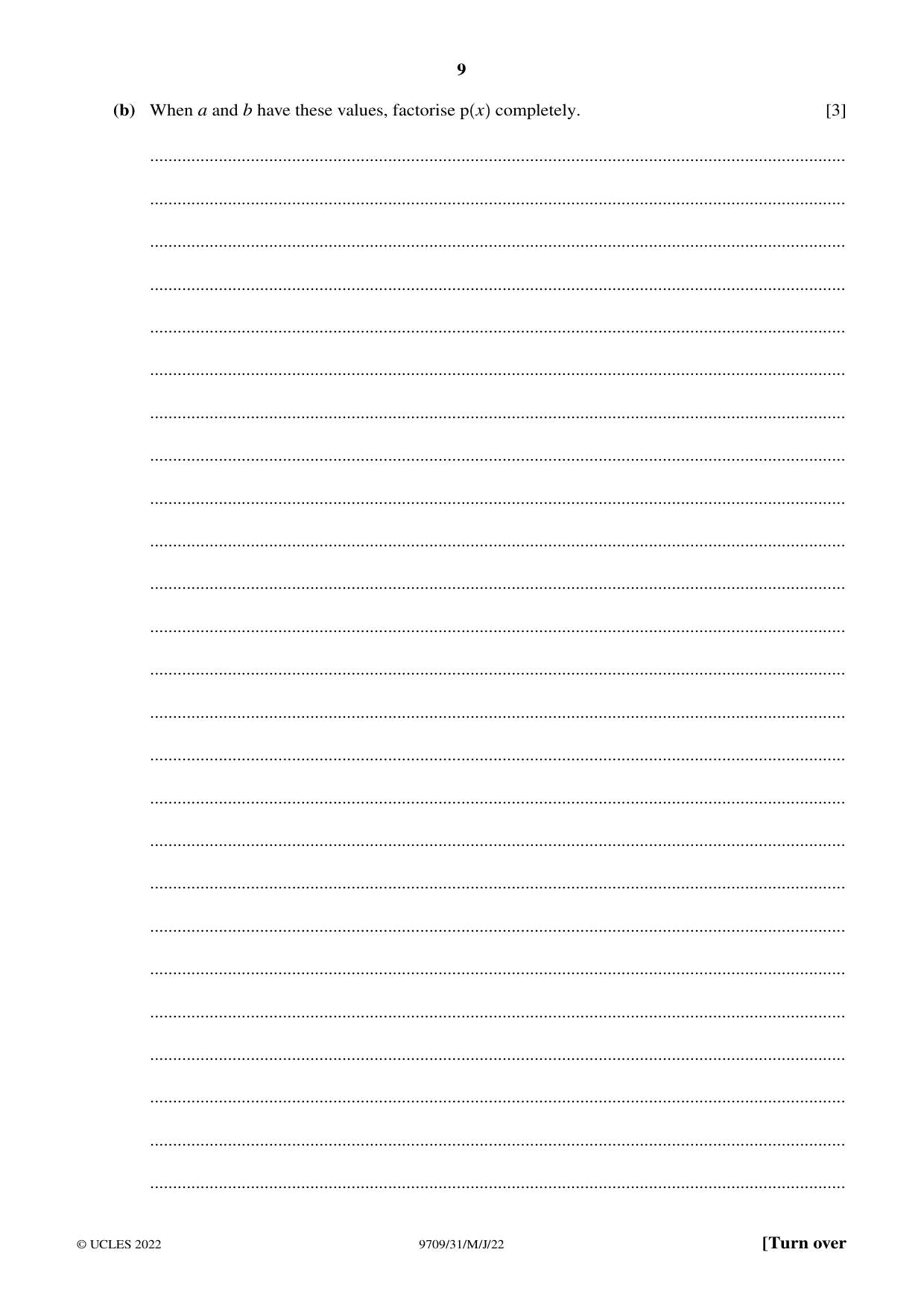 Cambridge A Level Mathematics 9709 2022 May/June Paper 3 · Variant 1 question paper, page 9 of 20