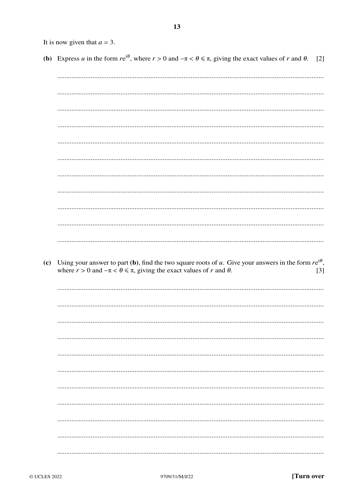 Cambridge A Level Mathematics 9709 2022 May/June Paper 3 · Variant 1 question paper, page 13 of 20